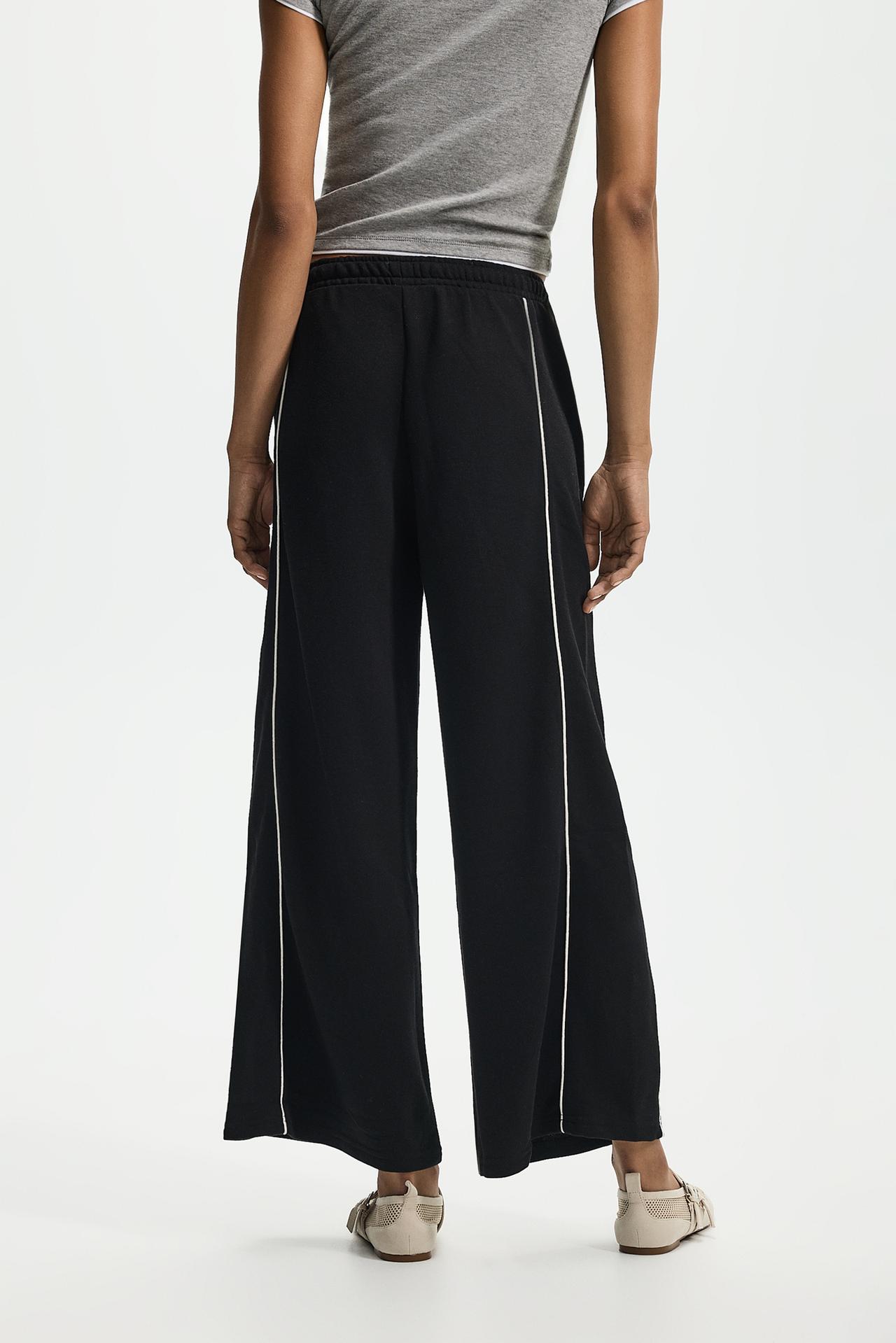 Wide-leg tracksuit trousers with contrast trim — BLACK