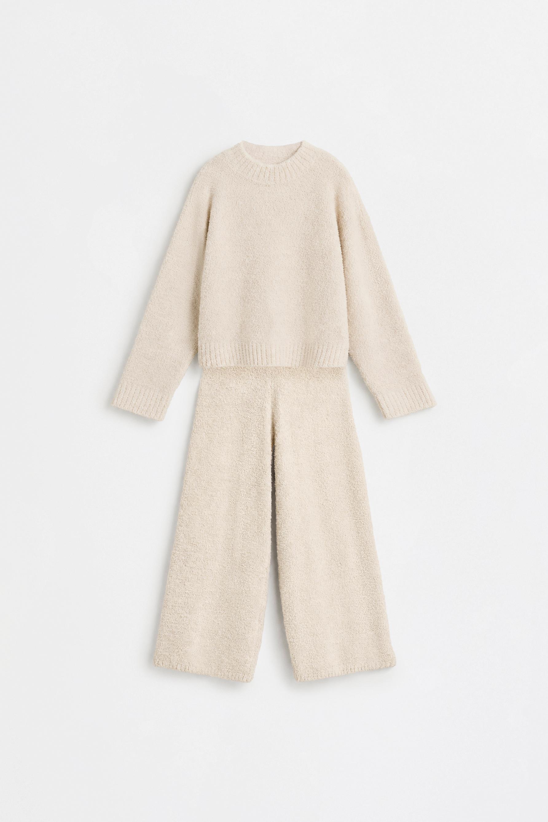 Bouclé knit sweater and trousers set — ECRU