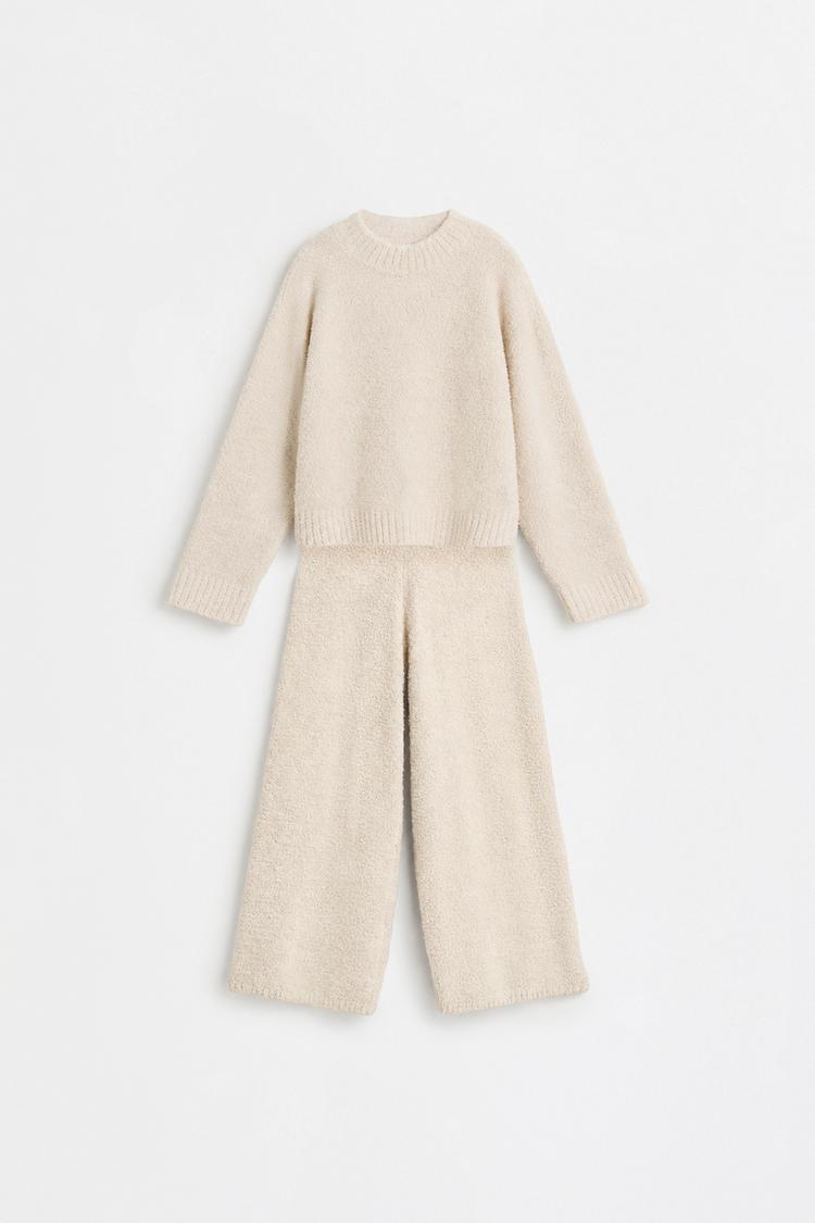 Bouclé knit sweater and trousers set — ECRU