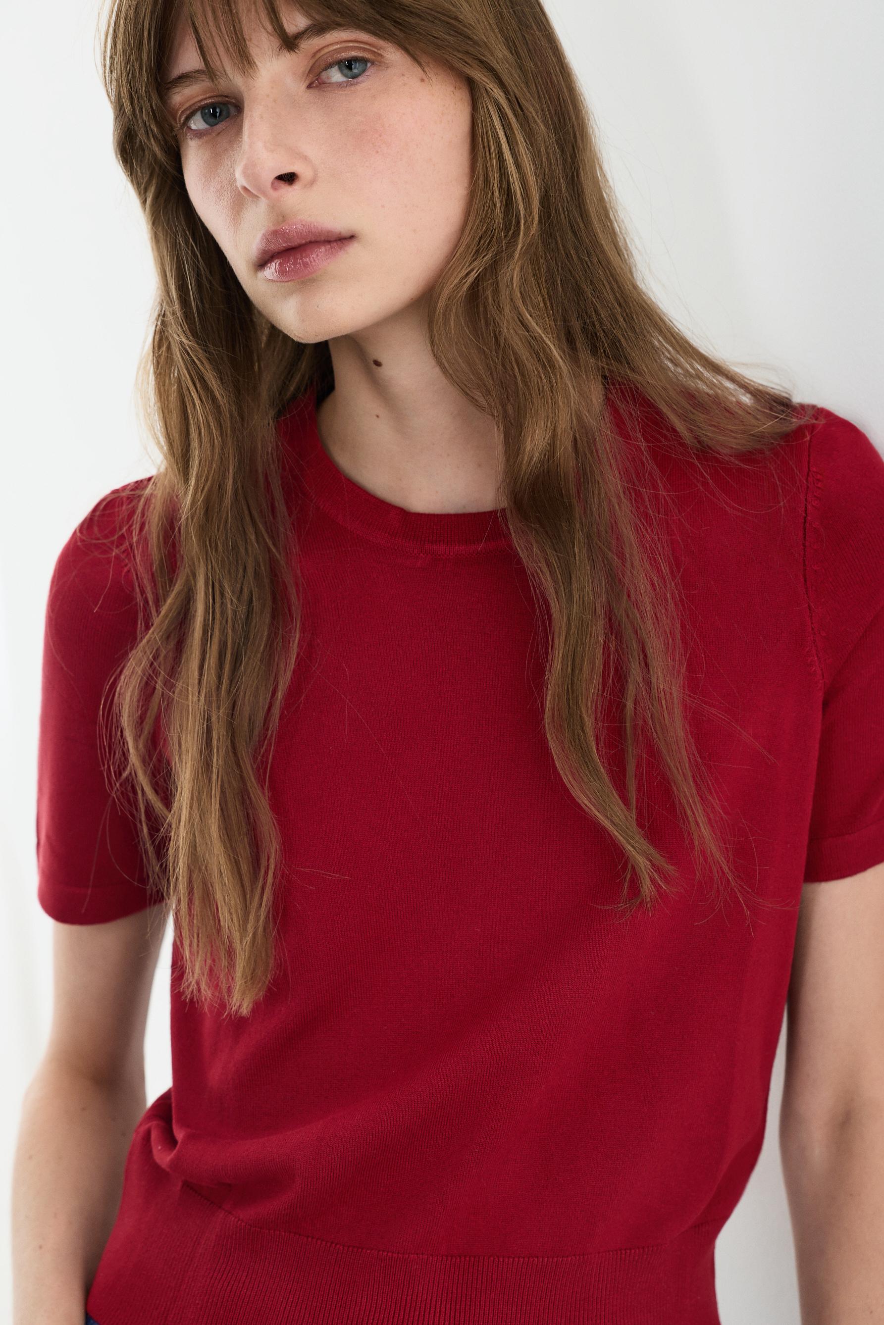 Basic short sleeve sweater — RED