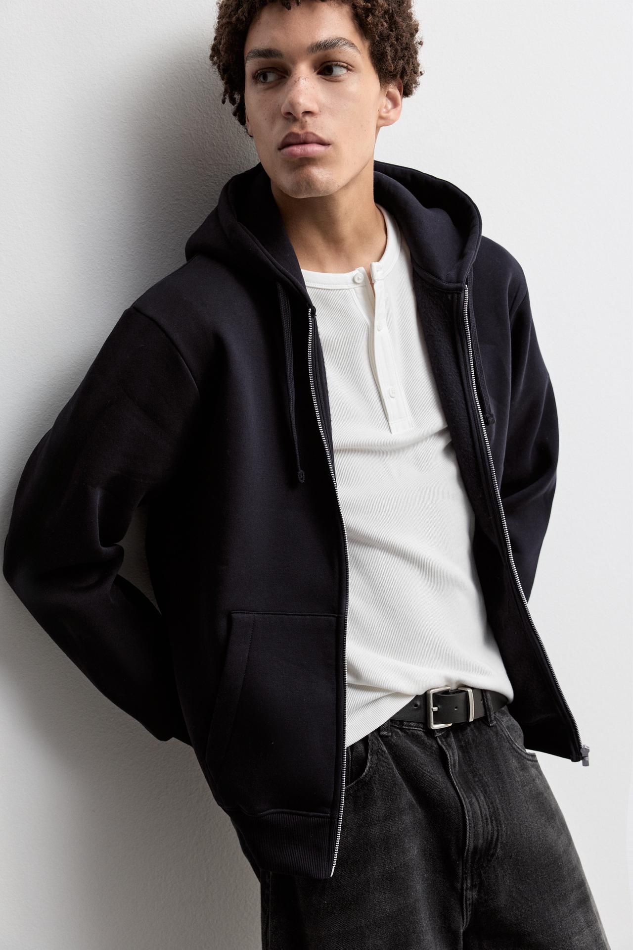 Basic zip-up hoodie — BLACK
