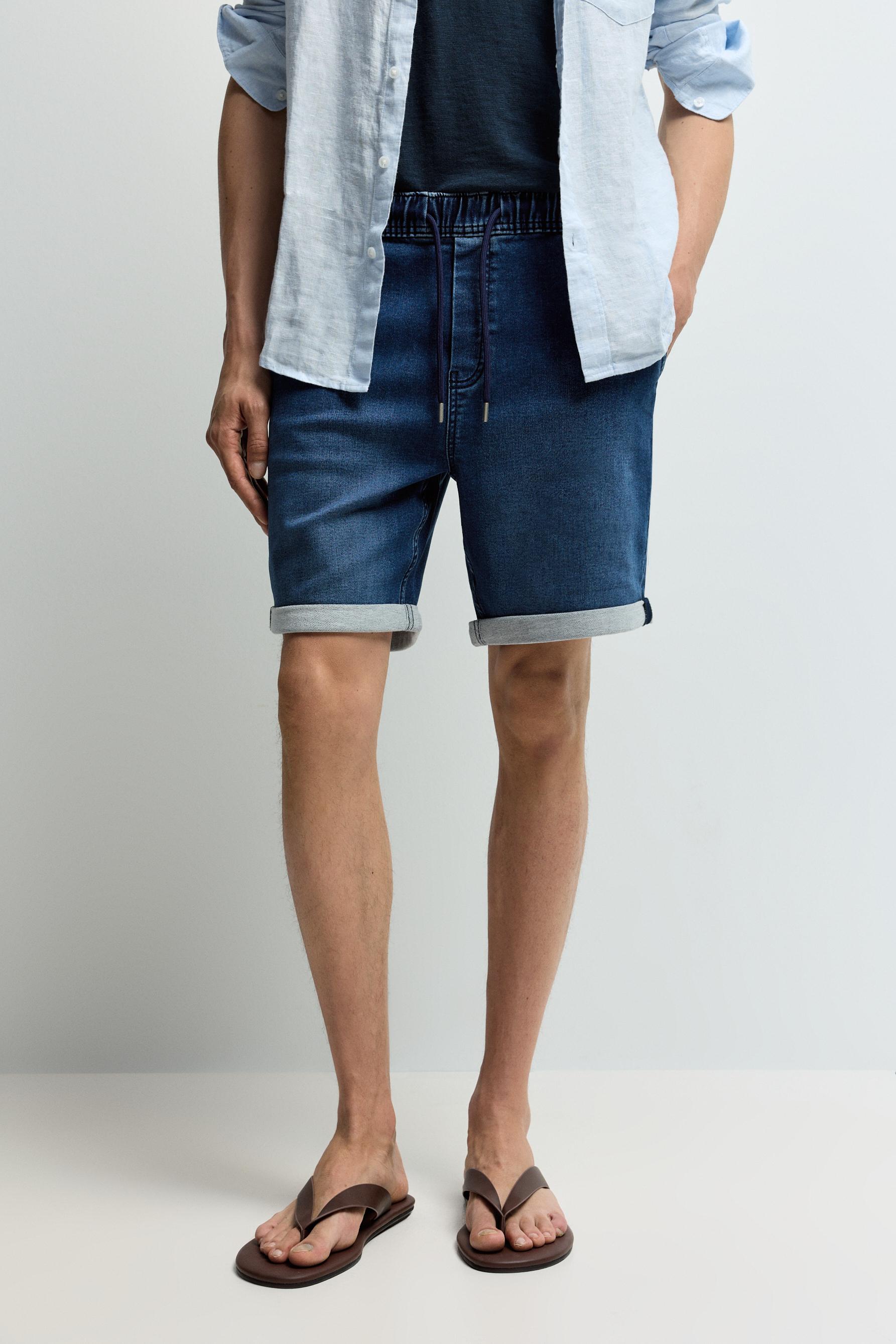 Denim jogger Bermuda shorts — INDIGO