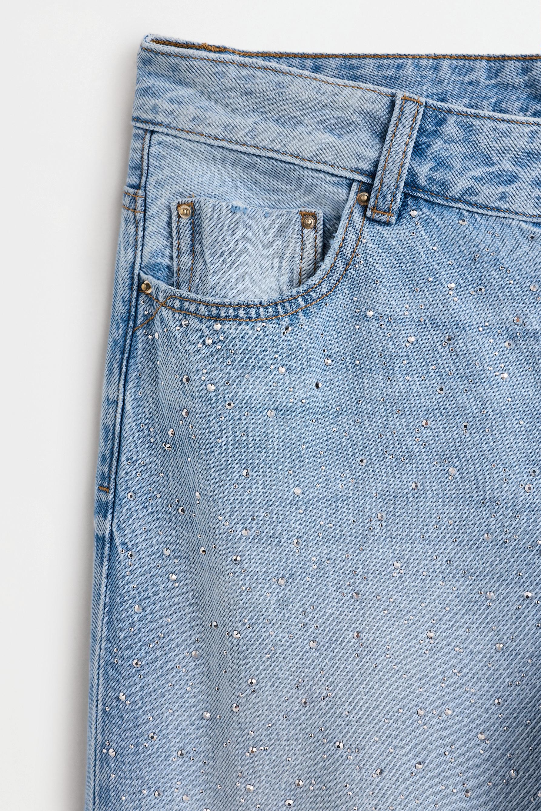 Wide-leg rhinestone jeans — FADED NAVY