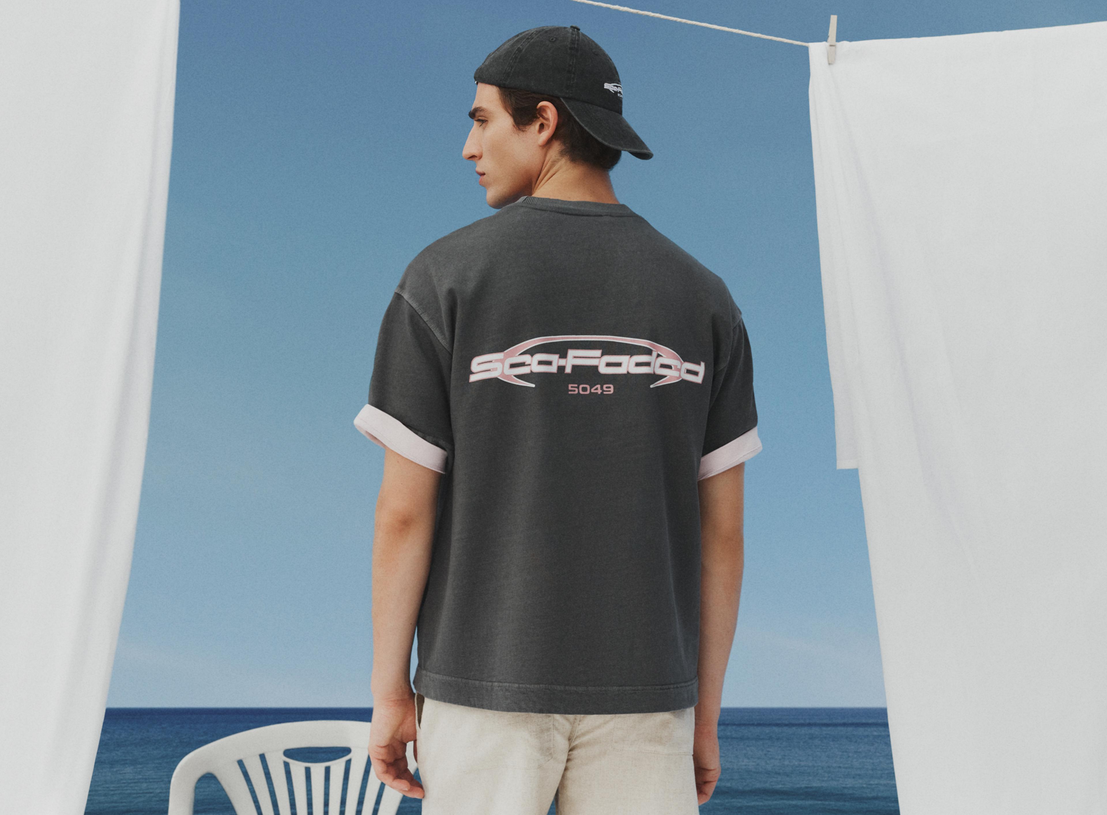 Faded-effect short sleeve sweatshirt — DARK GREY