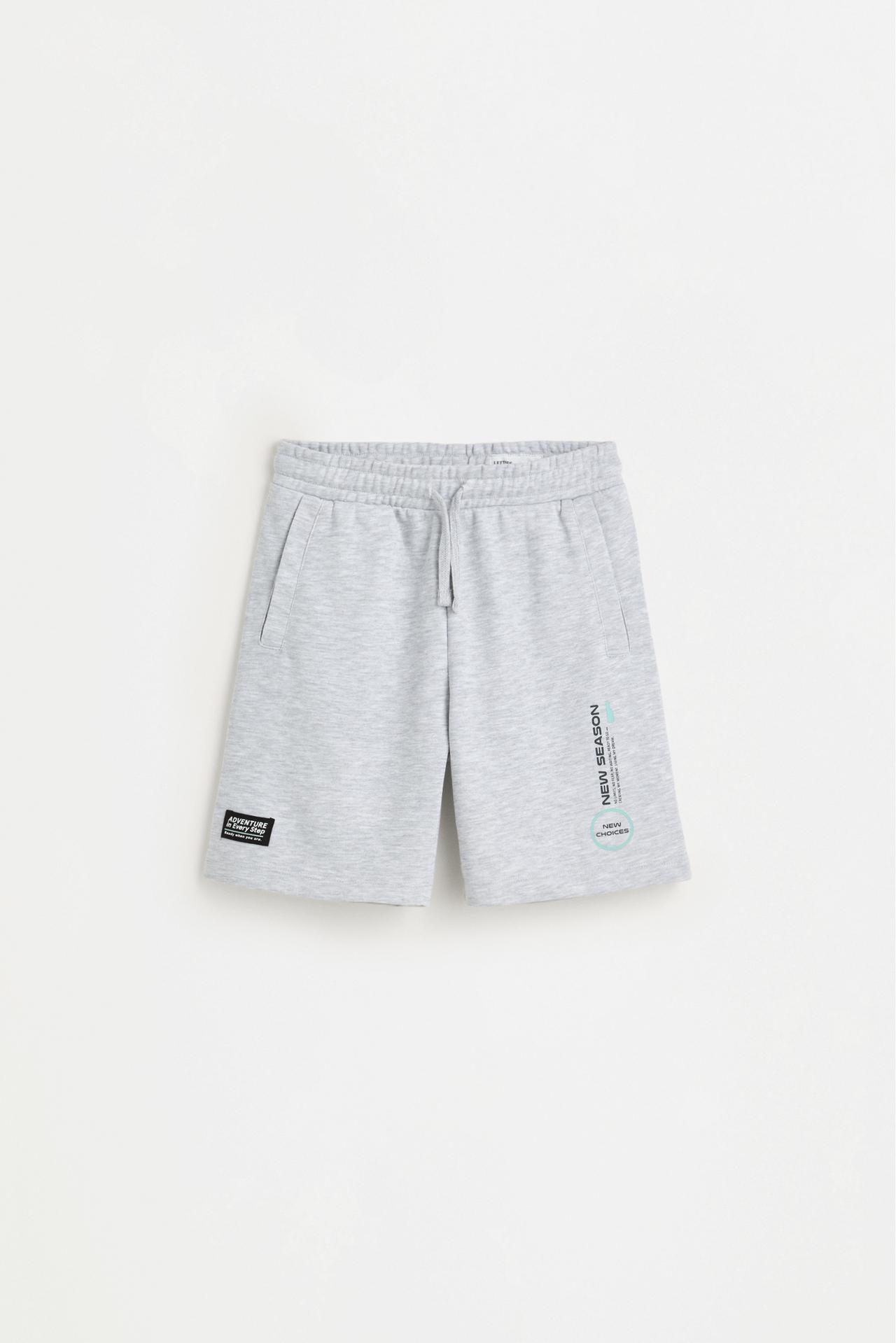 Text print plush Bermuda shorts — GREY MARL