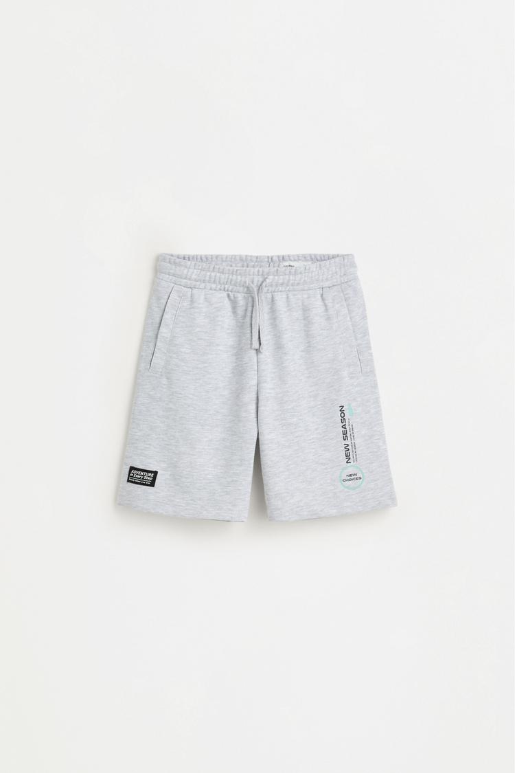 Text print plush Bermuda shorts — GREY MARL