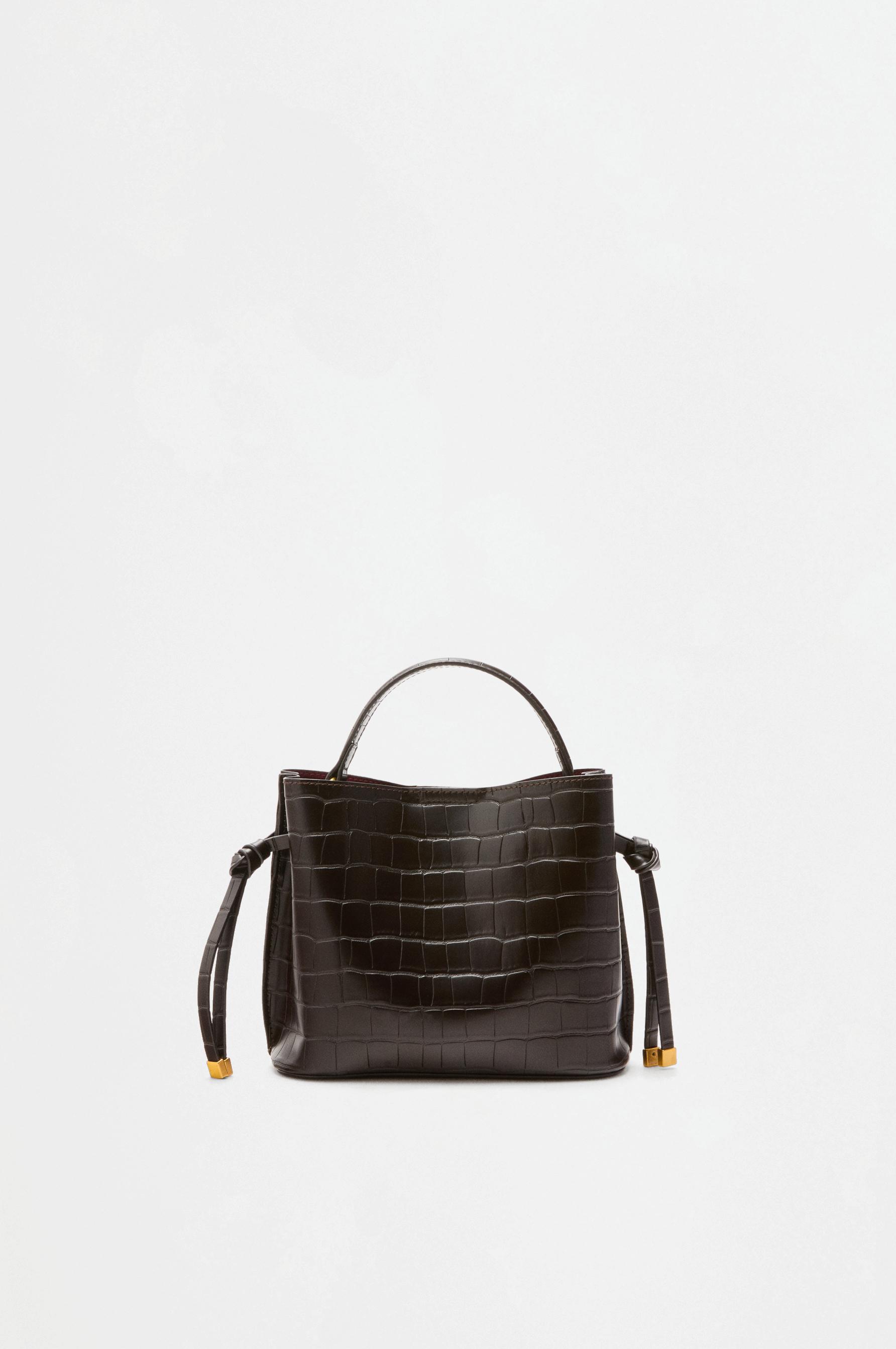 Croc-effect crossbody bucket bag — BROWN