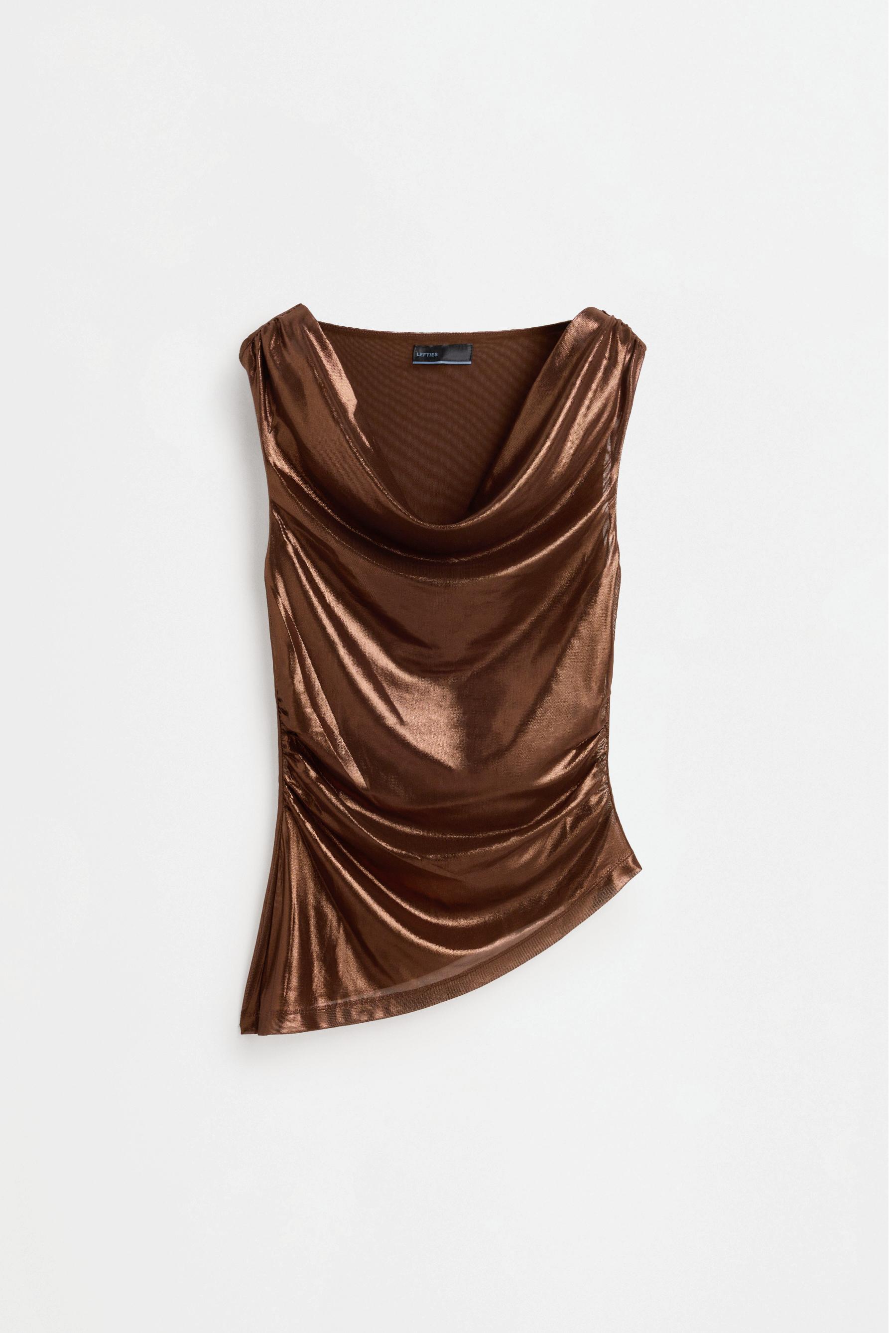 Metallic effect asymmetrical top — BROWN