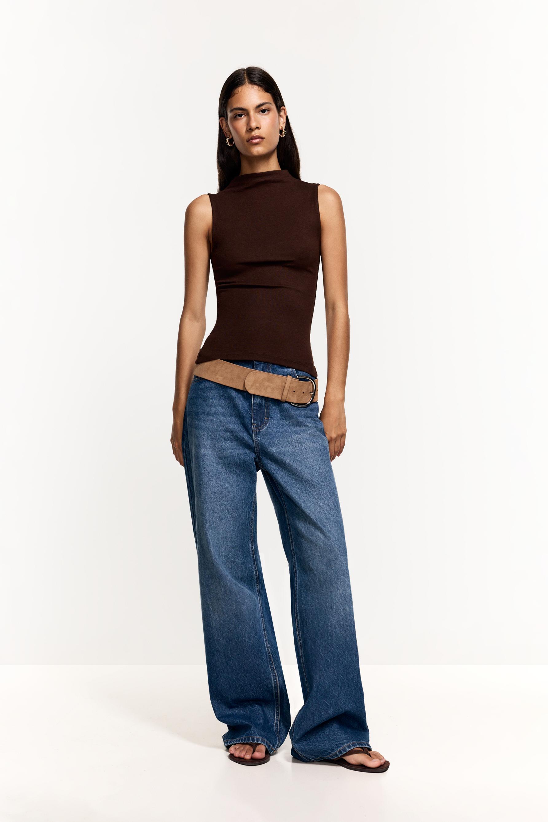 Mock neck top — BROWN