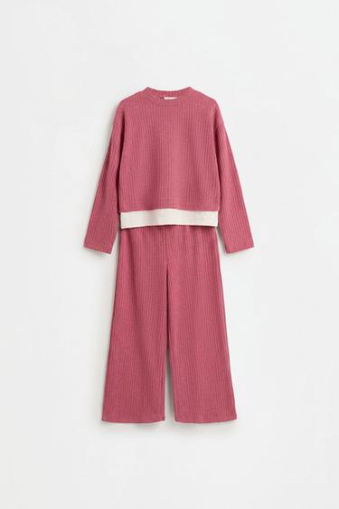 Ribbed knit sweater and trousers co-ord — PINK 1