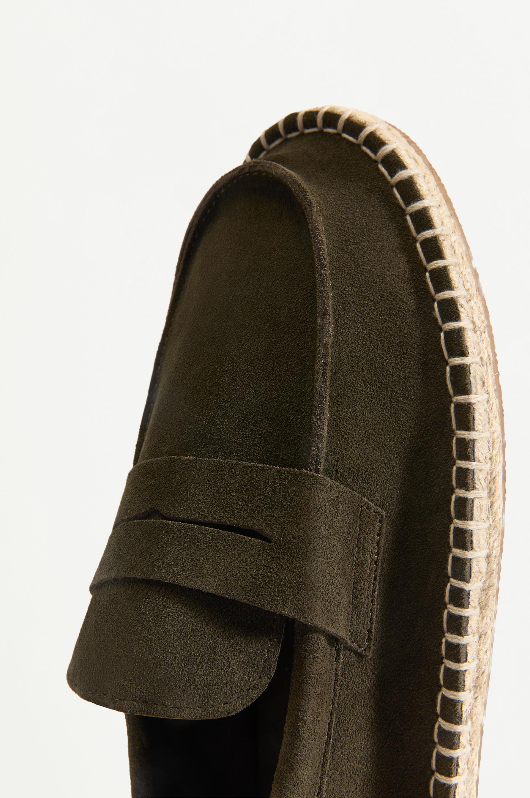 Leather moccasin with jute-effect sole — KHAKI