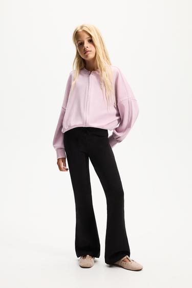 Star print fleece bell bottom leggings — BLACK 1