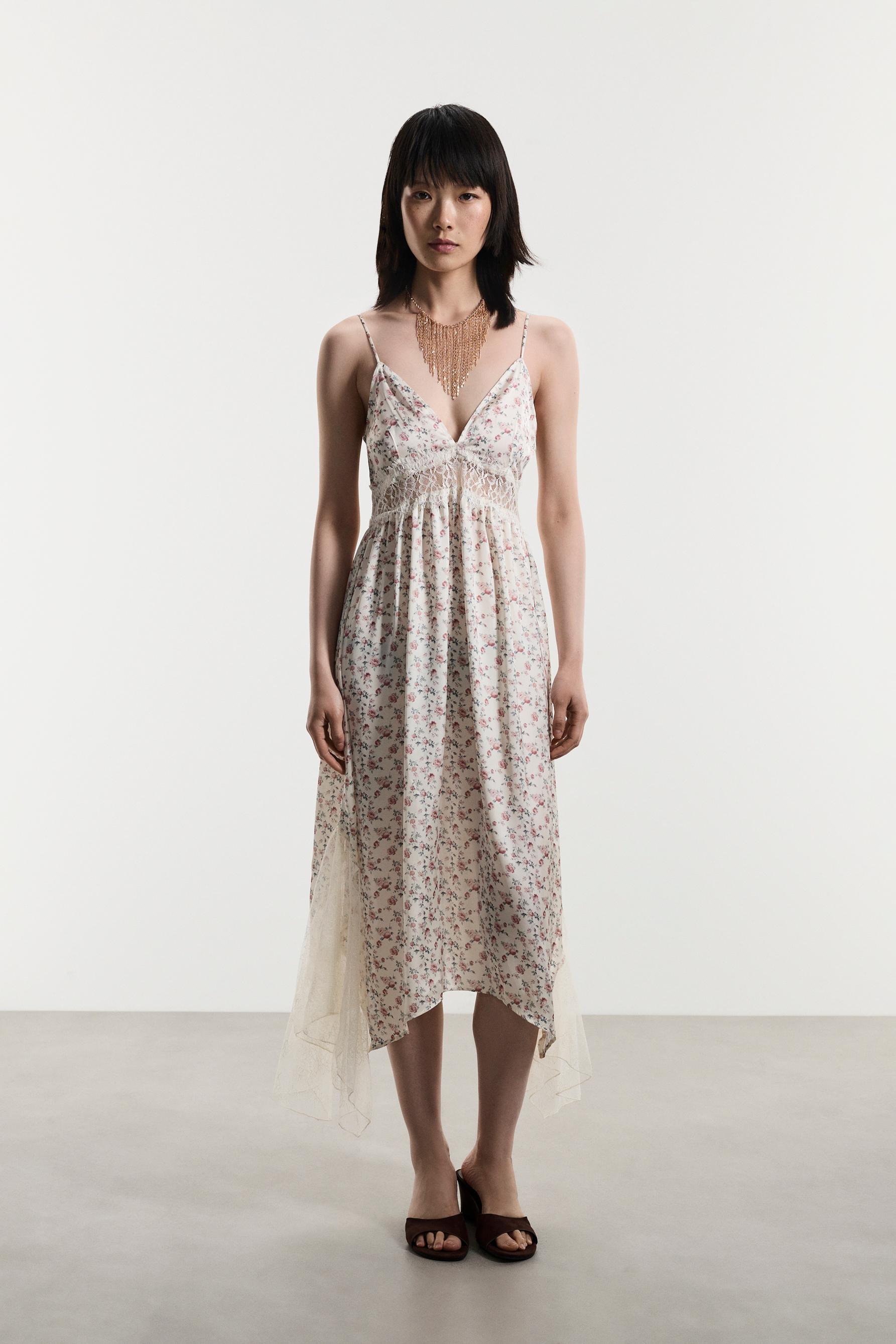 Printed lace midi dress — PINK/WHITE