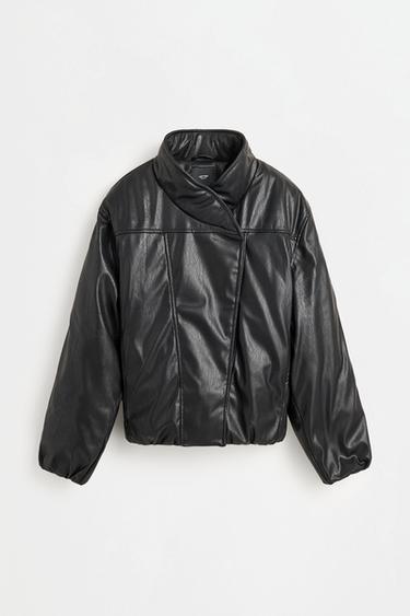 Leather effect wrap puffer jacket — BLACK 6