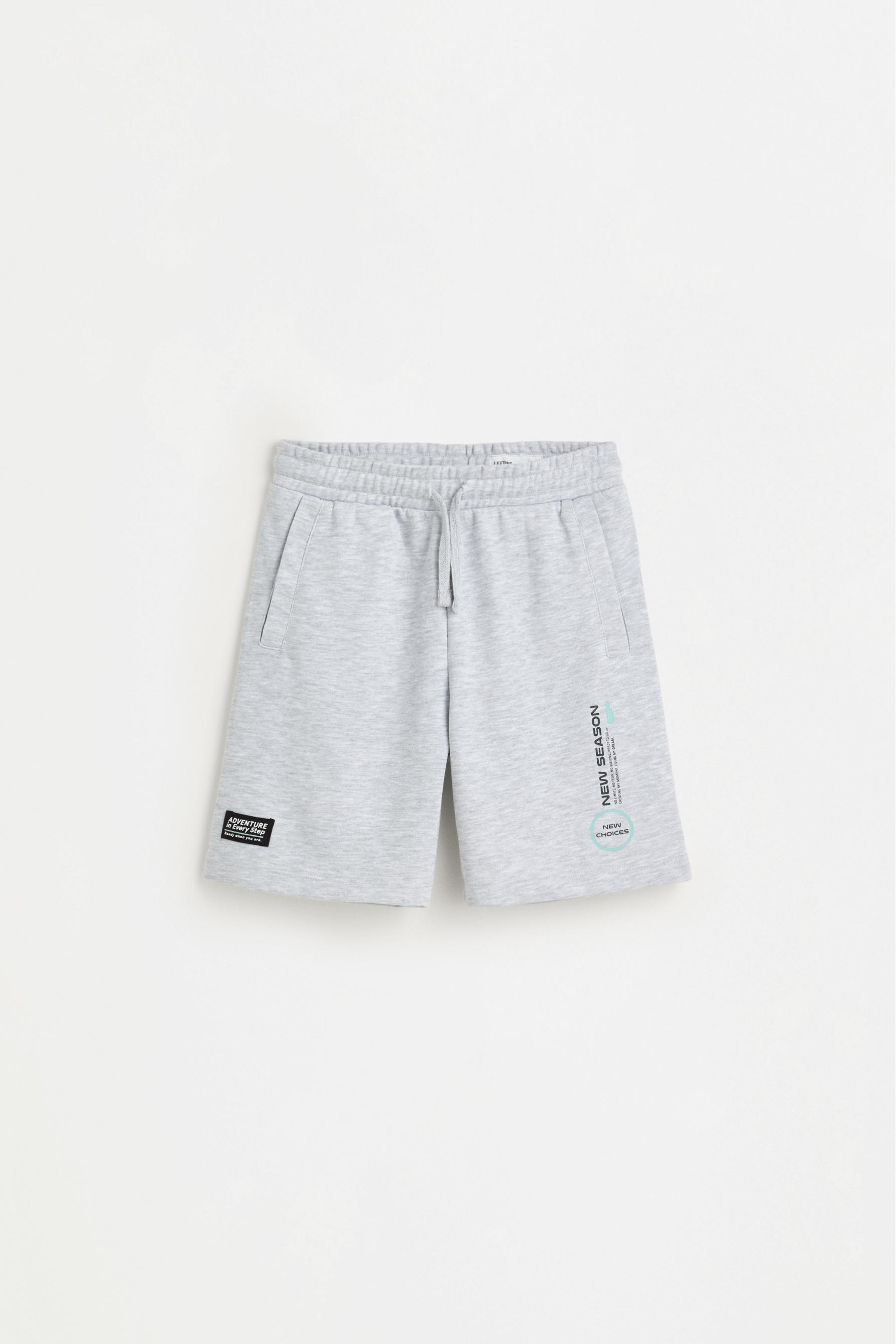 Text print plush Bermuda shorts — GREY MARL