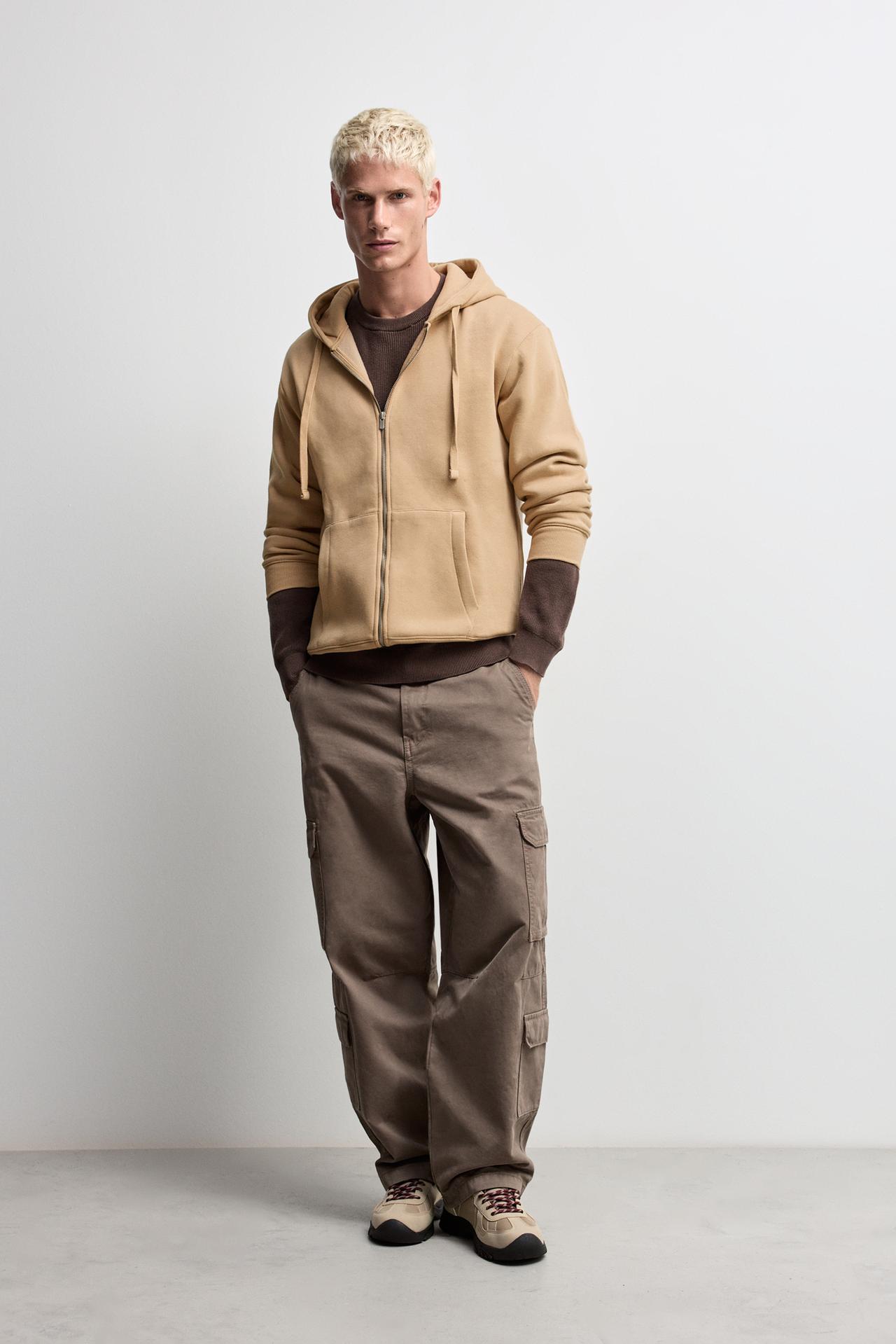 Basic zip-up hoodie — PALE SAND