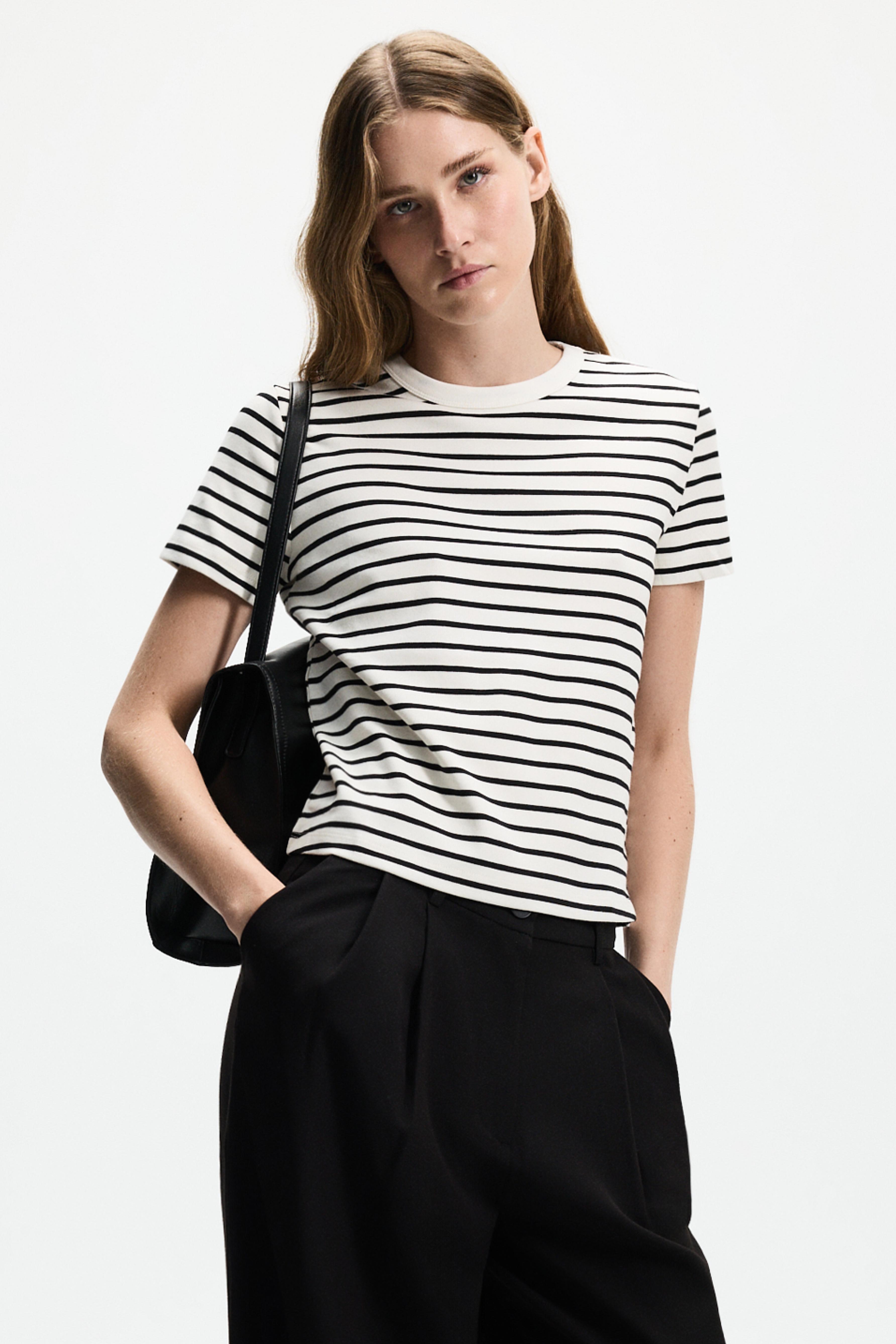 Striped interlock T-shirt — WHITE/BLACK