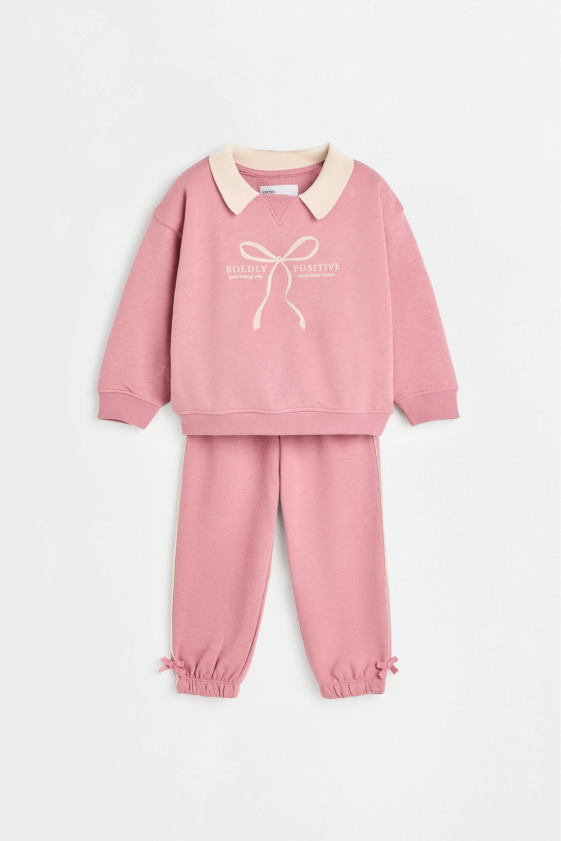 Polo sweatshirt and bow trousers set — DUSTY PINK