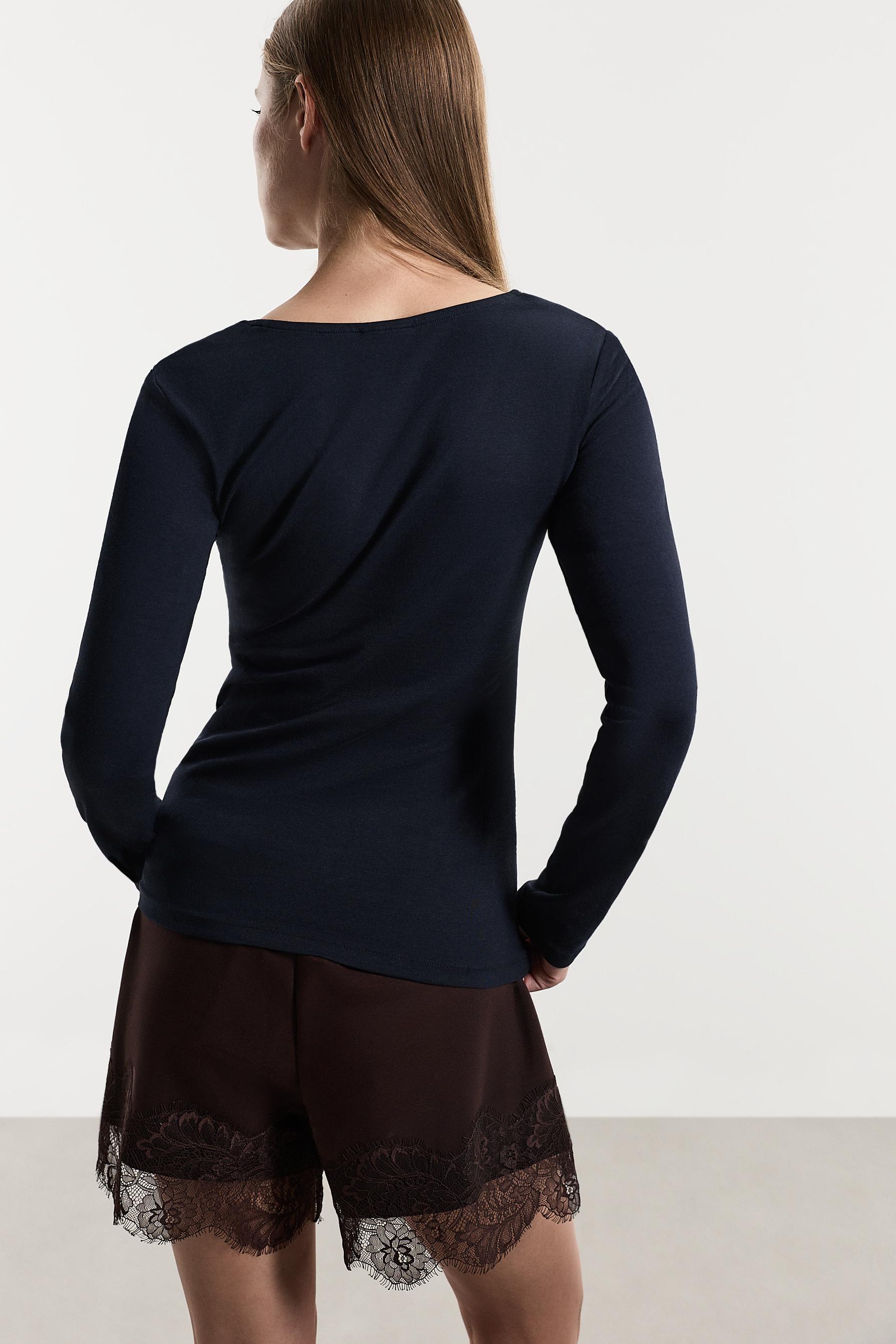 Long sleeve V-neck T-shirt — DARK NAVY