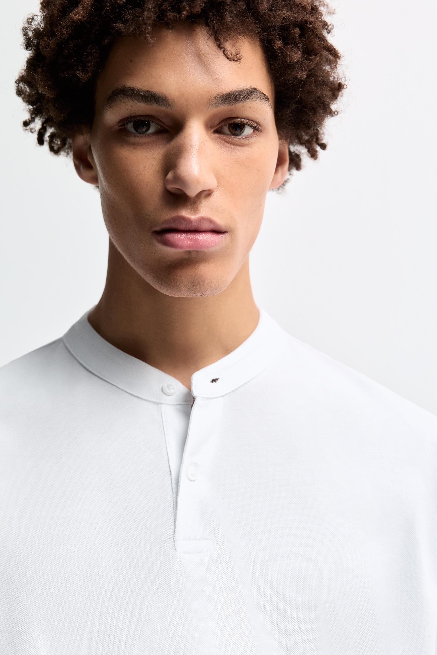 Basic stand collar polo shirt — WHITE