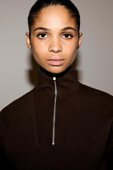 Basic quarter-zip sweatshirt — CHOCOLATE 3