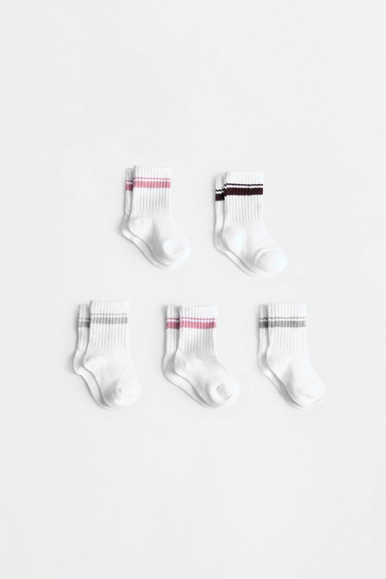 Striped Long Socks (5-Pack) — WHITE/SKY BLUE