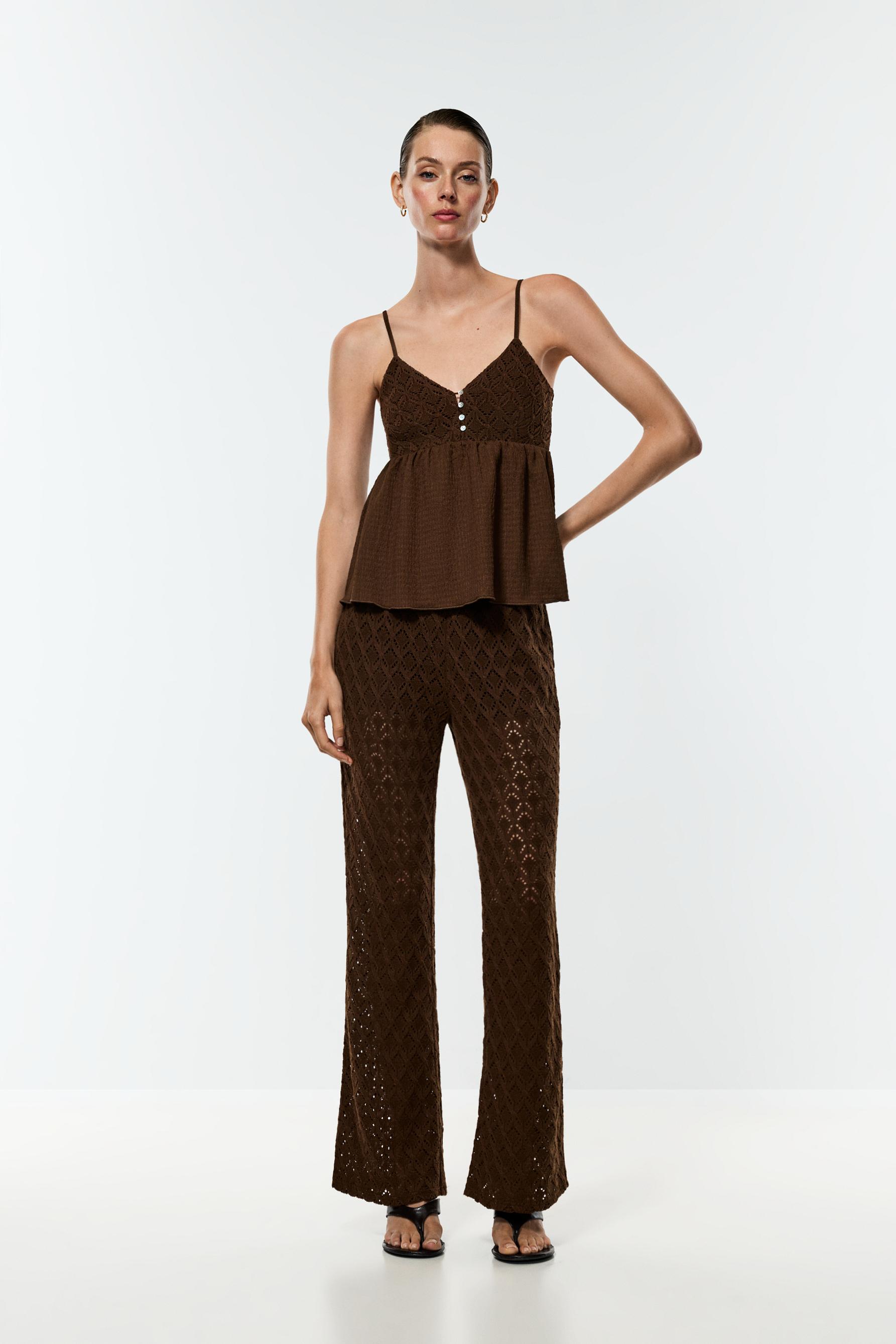 Crochet-effect top — BROWN