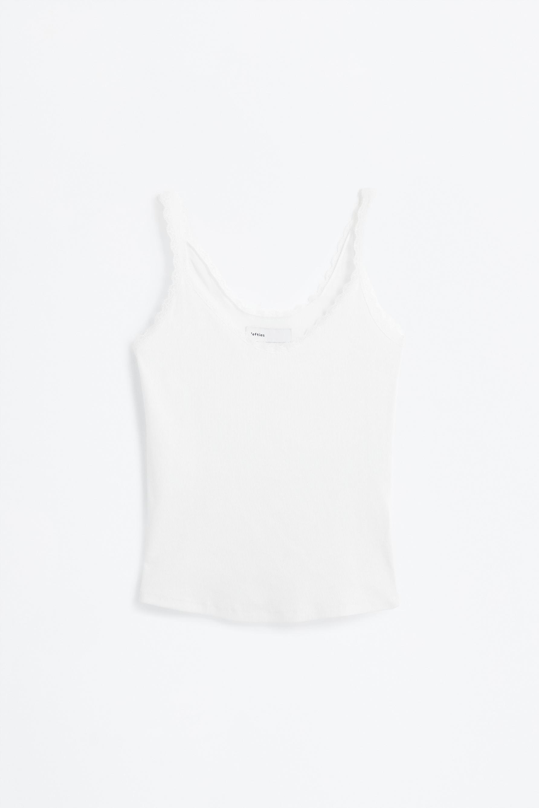 Ribbed top with blonde lace detail — WHITE