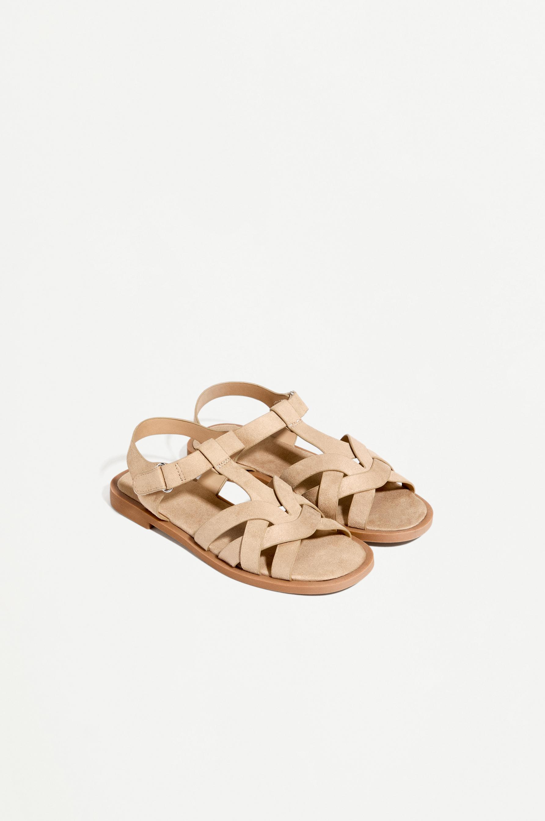 Faux suede cage sandals — ECRU
