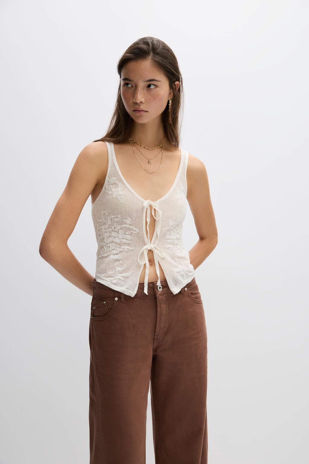 Knit top with tie detail