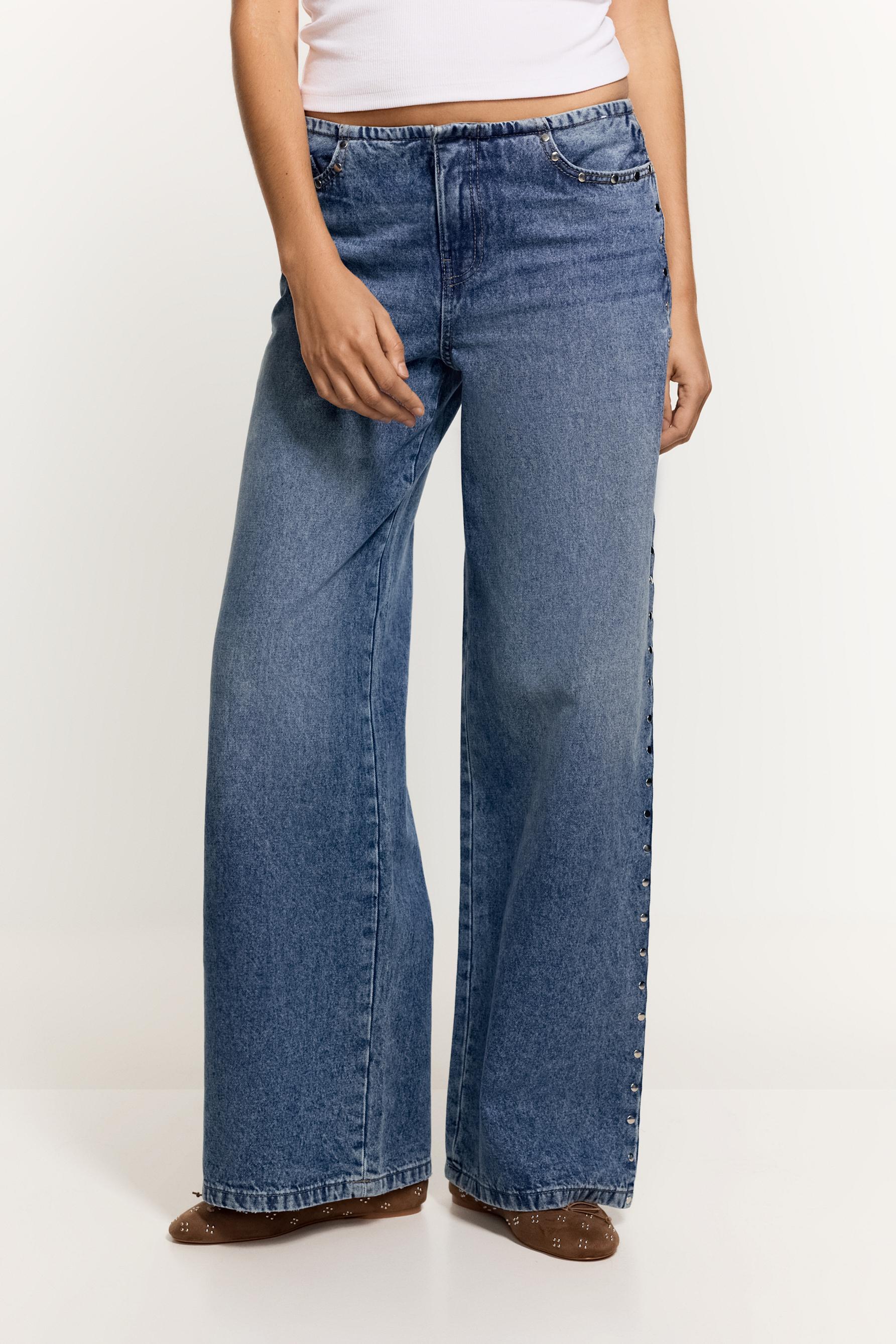 Wide-leg stud jeans — INDIGO