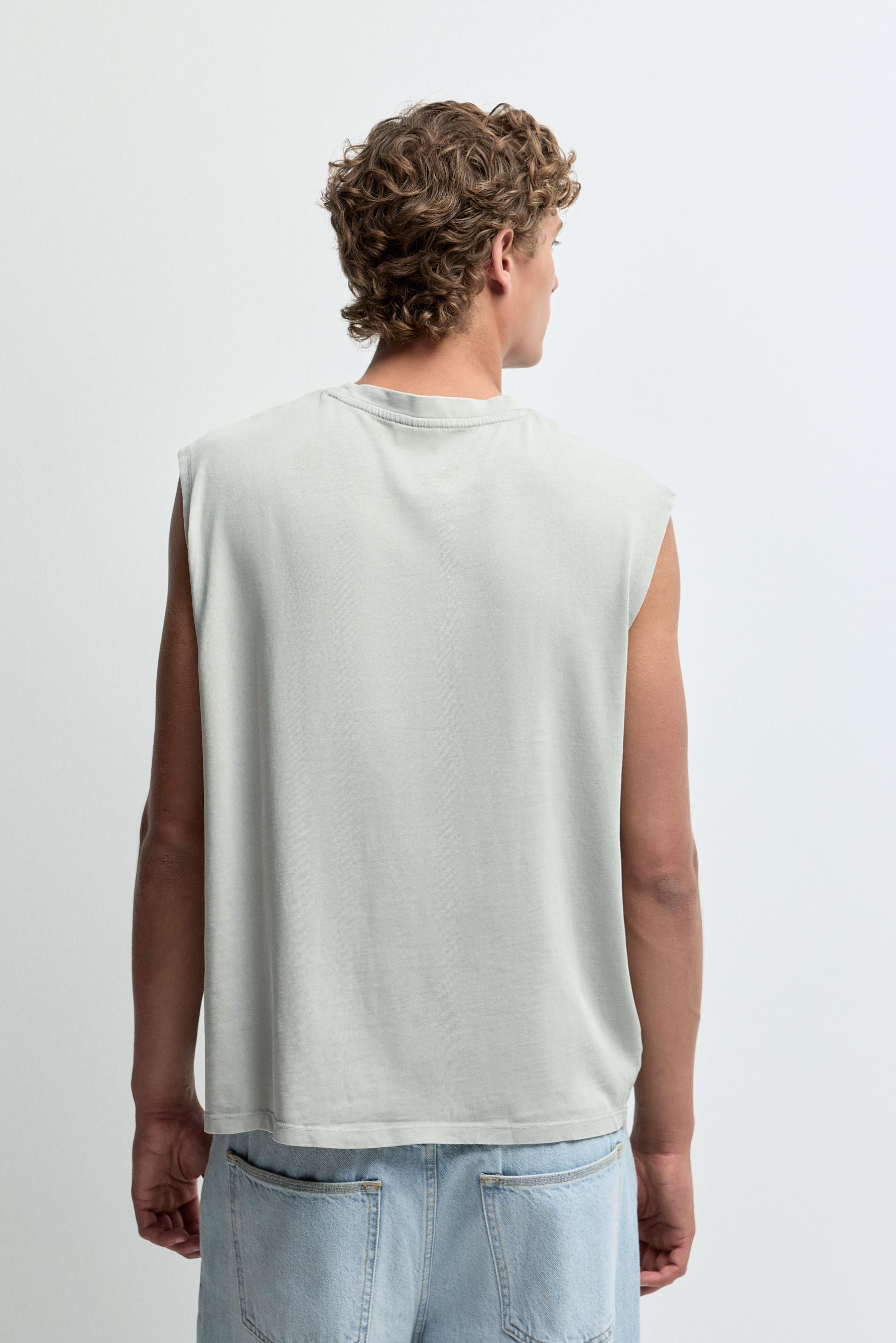 Faded-effect sleeveless T-shirt — STEEL
