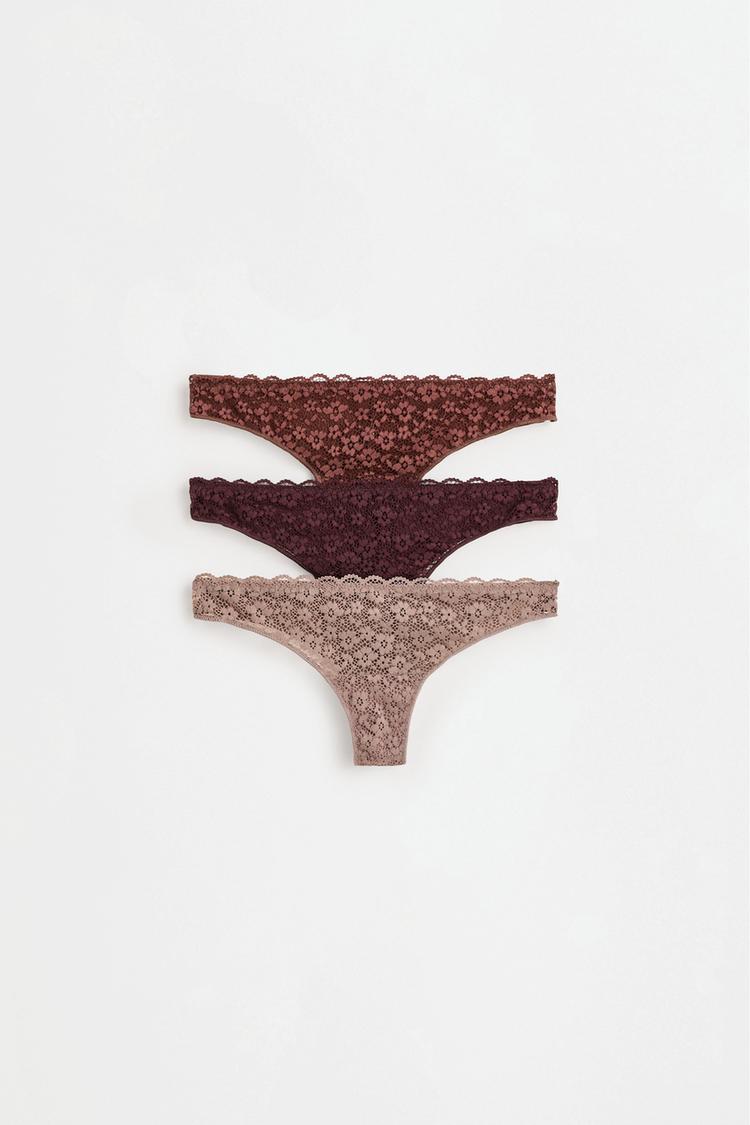 3-Pack of Brazilian lace briefs — CHOCOLATE