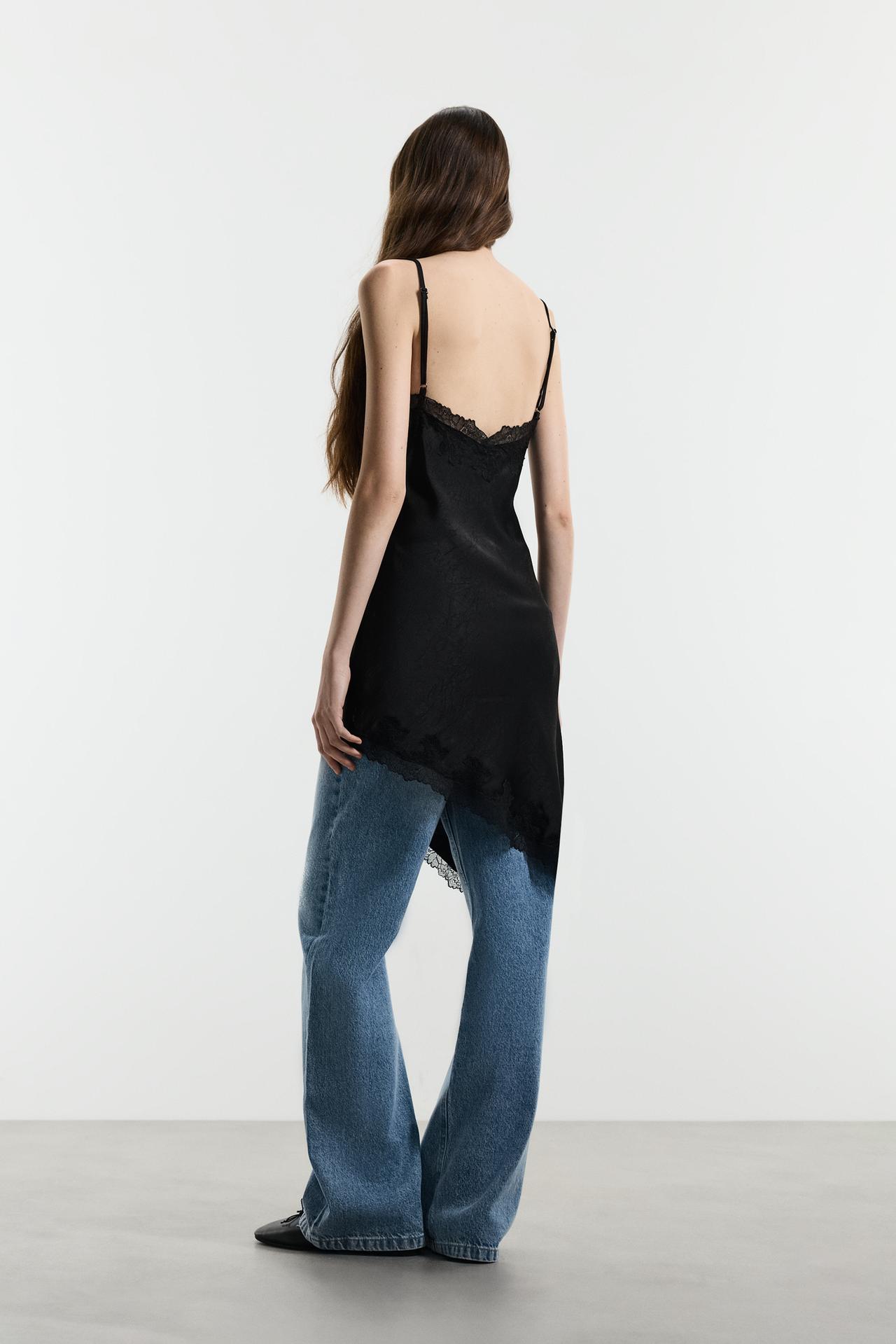 Short asymmetric slip dress — BLACK