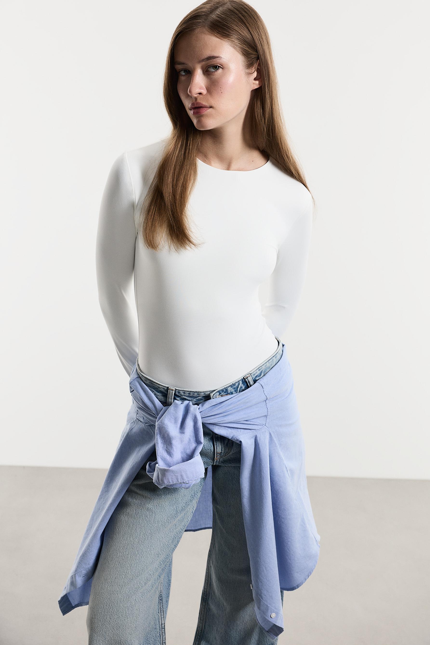 Long sleeve polyamide bodysuit — WHITE