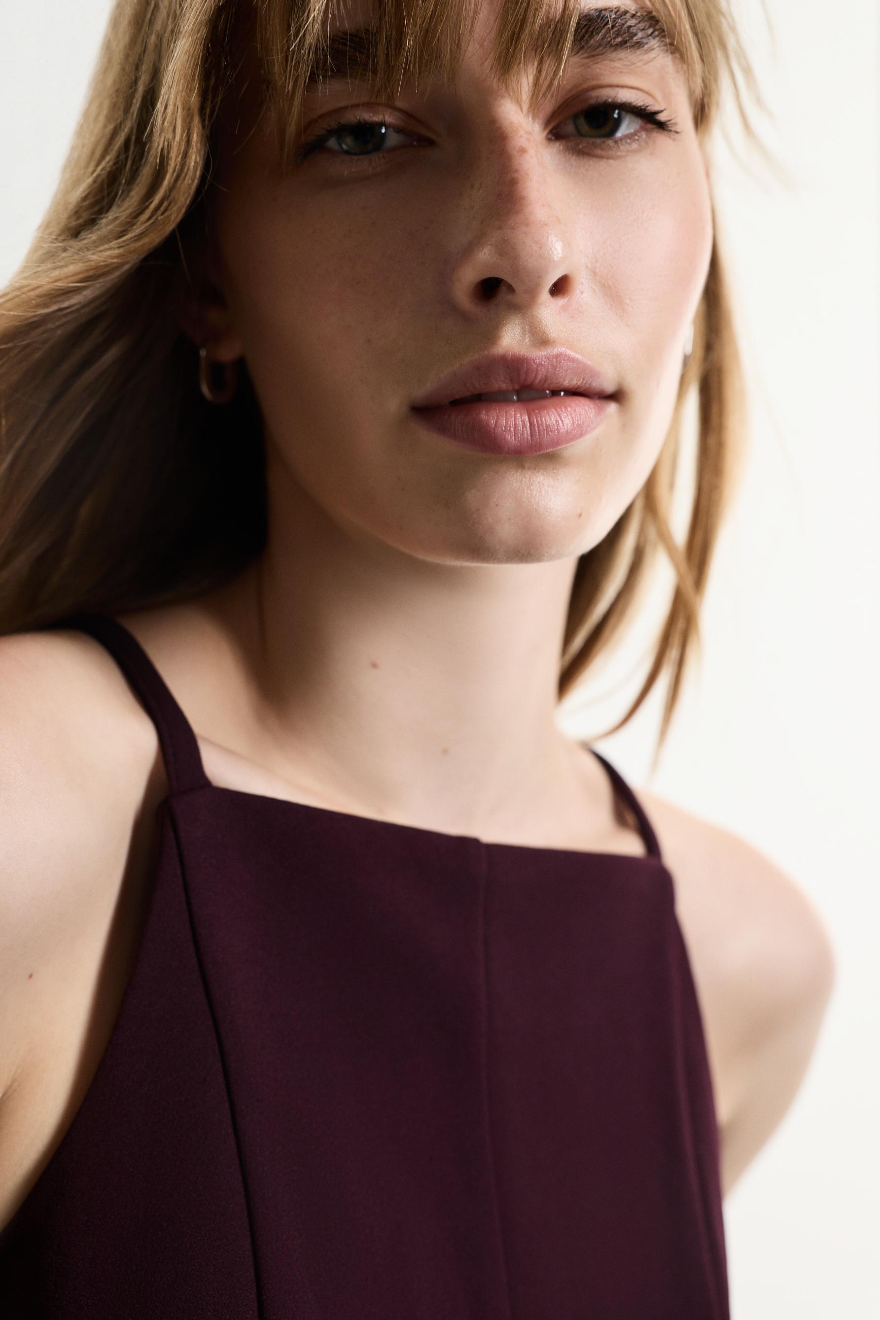 Peplum halter top — DARK AUBERGINE