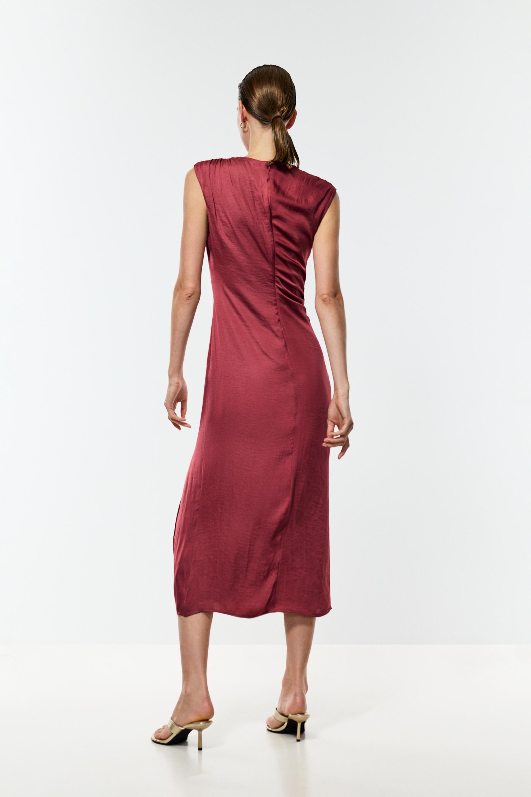 Jewel satin midi dress — MAROON