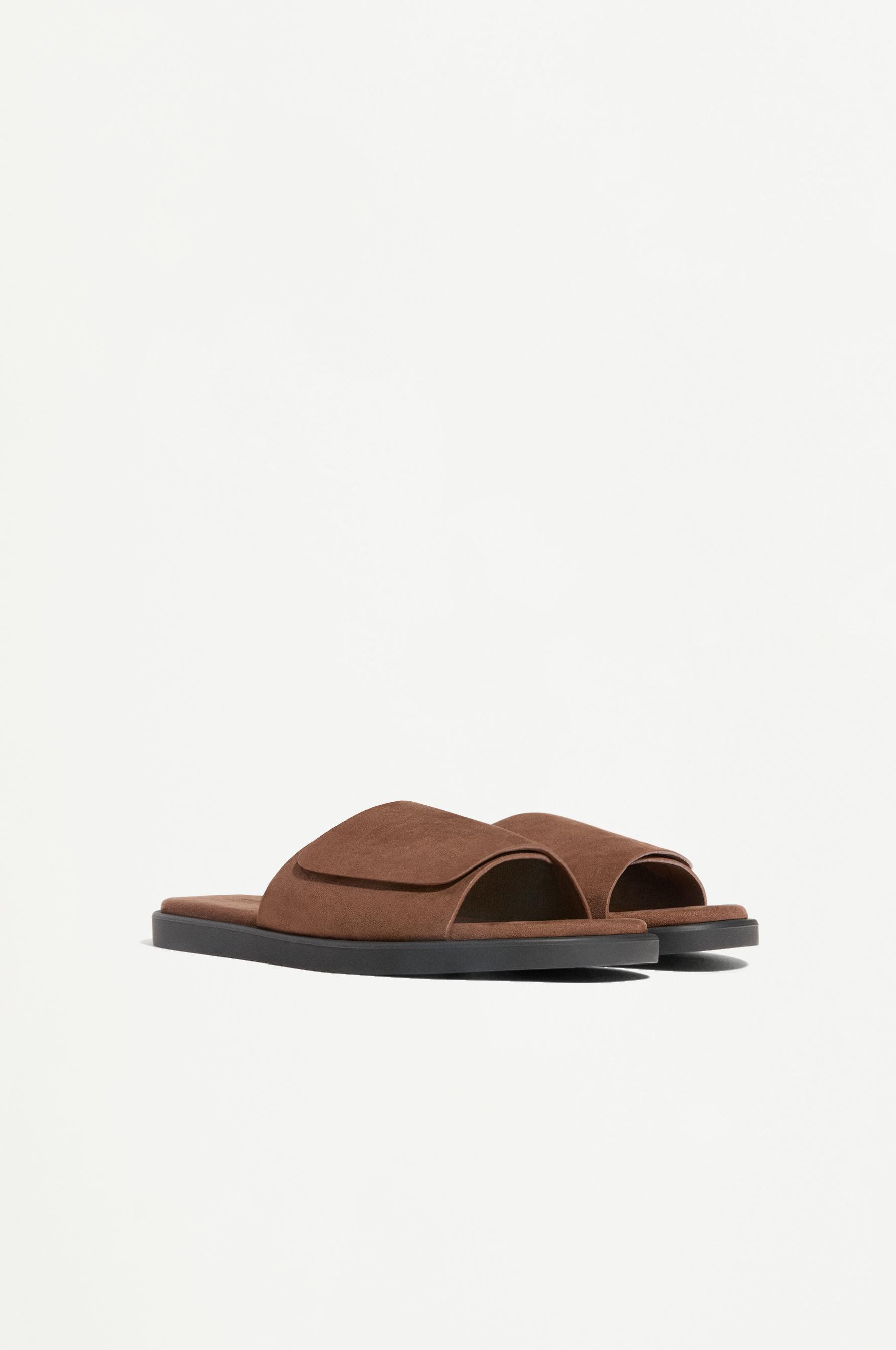 Suede slide sandals — BROWN