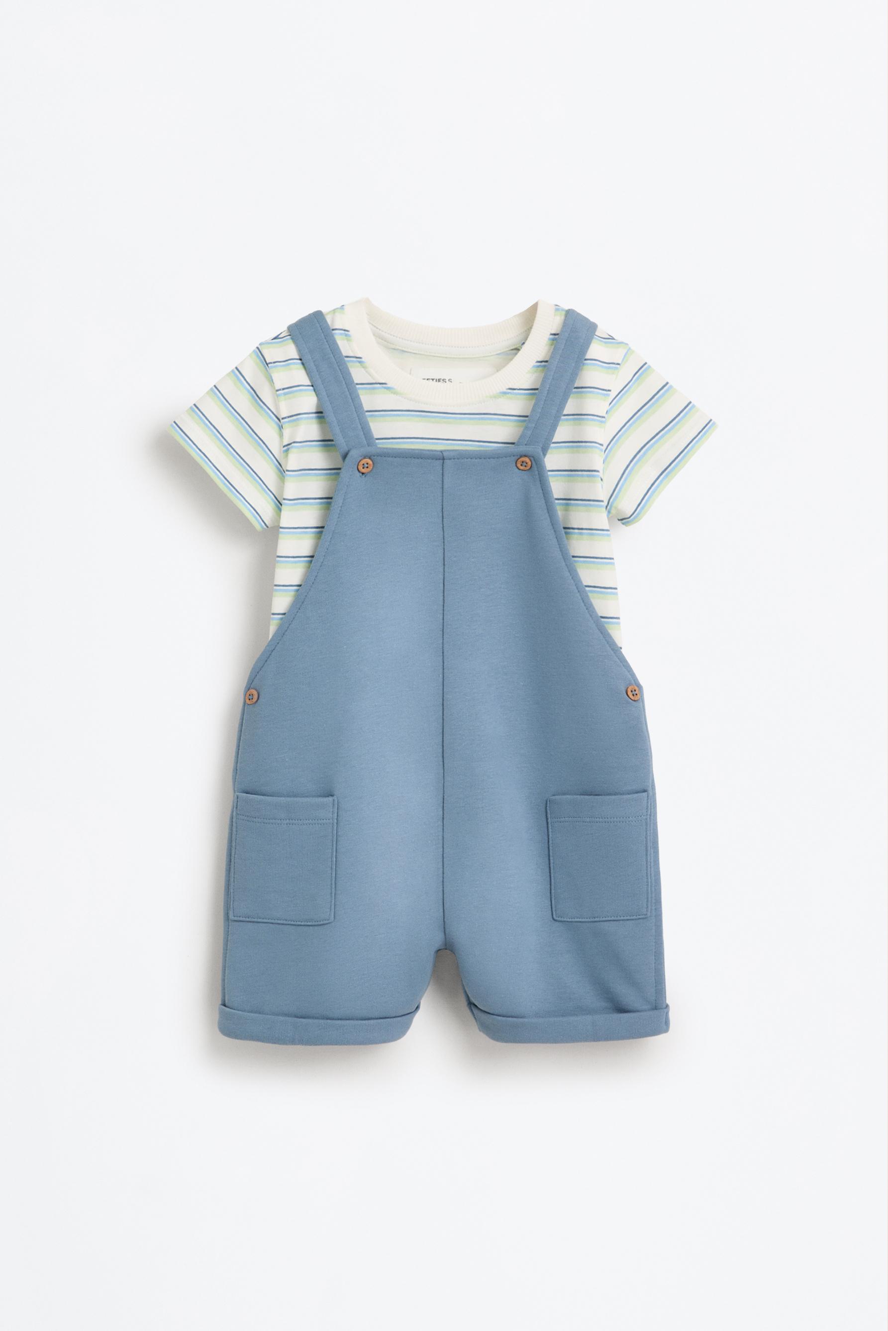 Plush dungarees and T-shirt set — STEEL BLUE