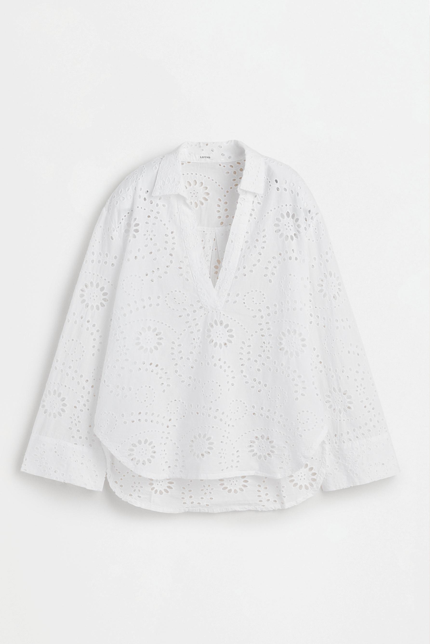 Oversize Swiss embroidery shirt — WHITE