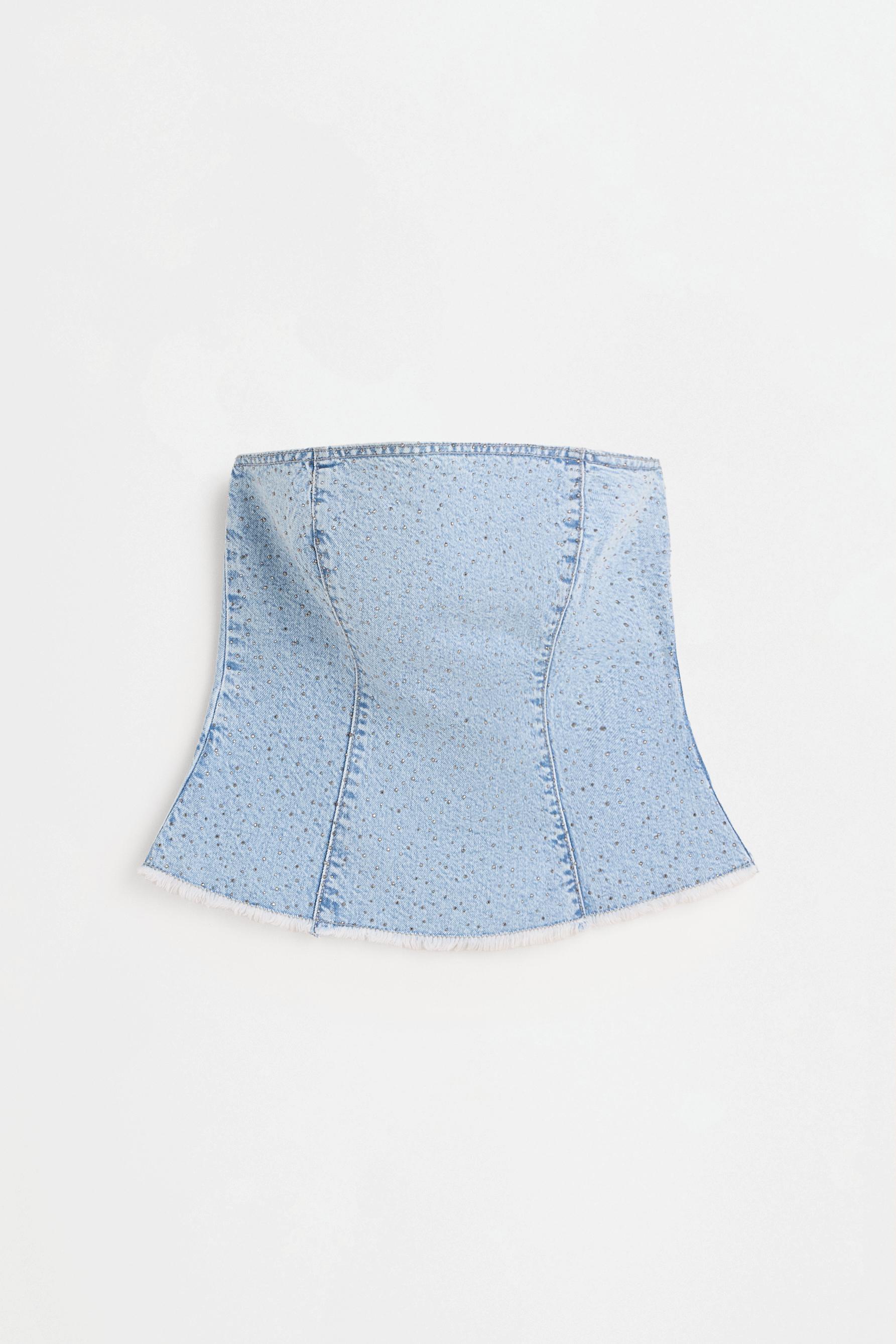 Denim rhinestone bandeau top — INDIGO