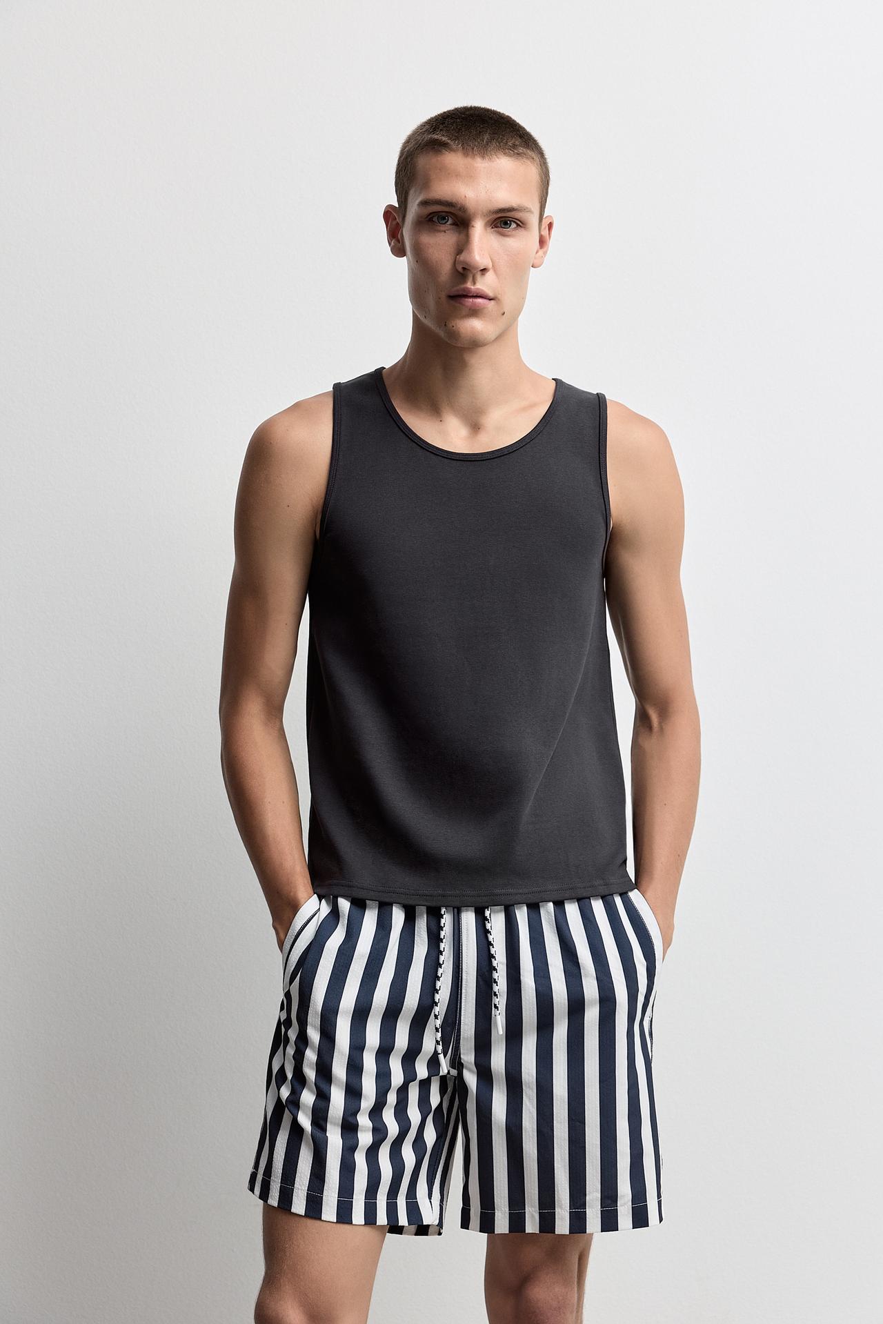 Embroidered ribbed vest top — DARK NAVY