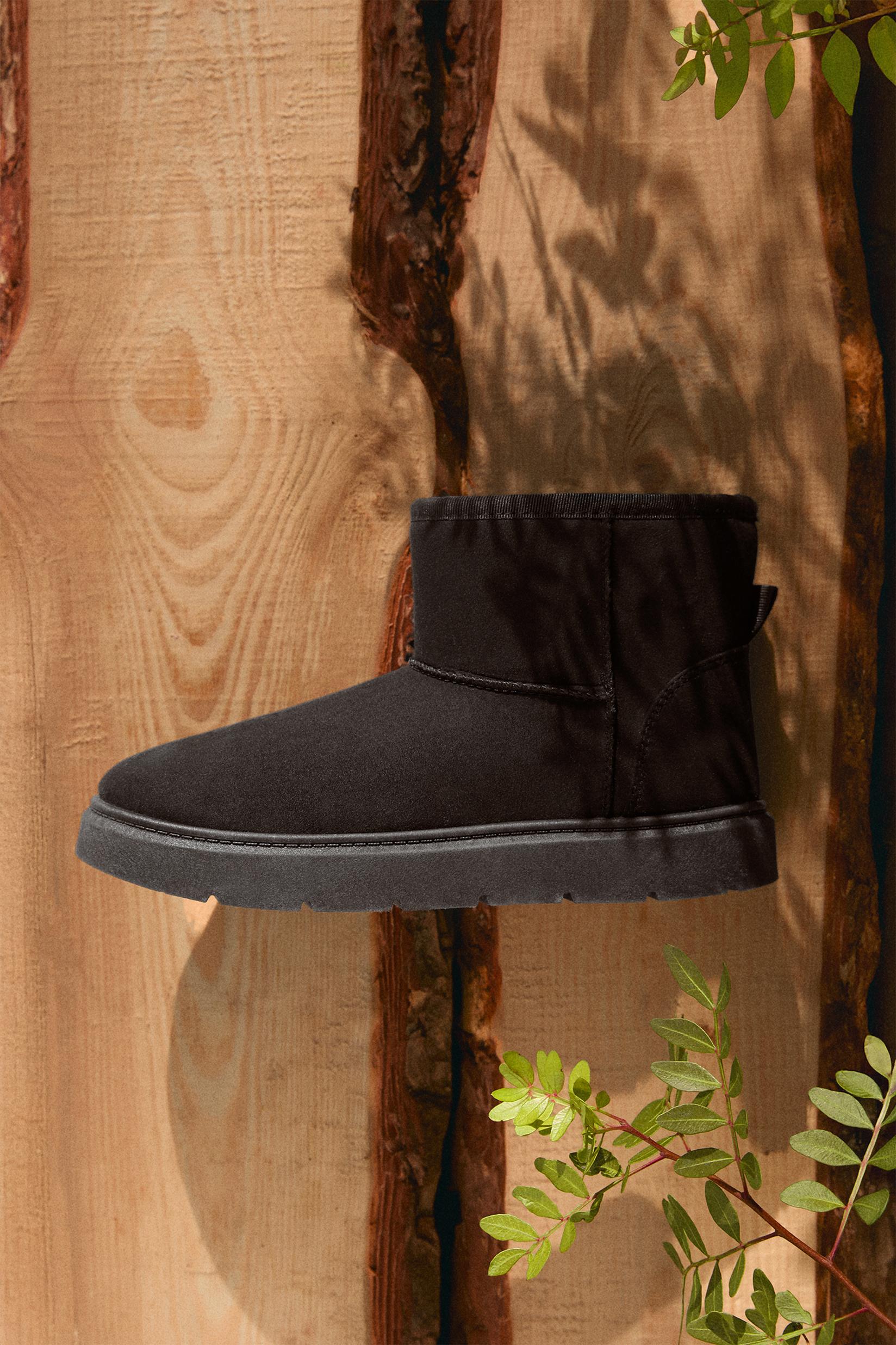 Flat fur ankle boots — BLACK
