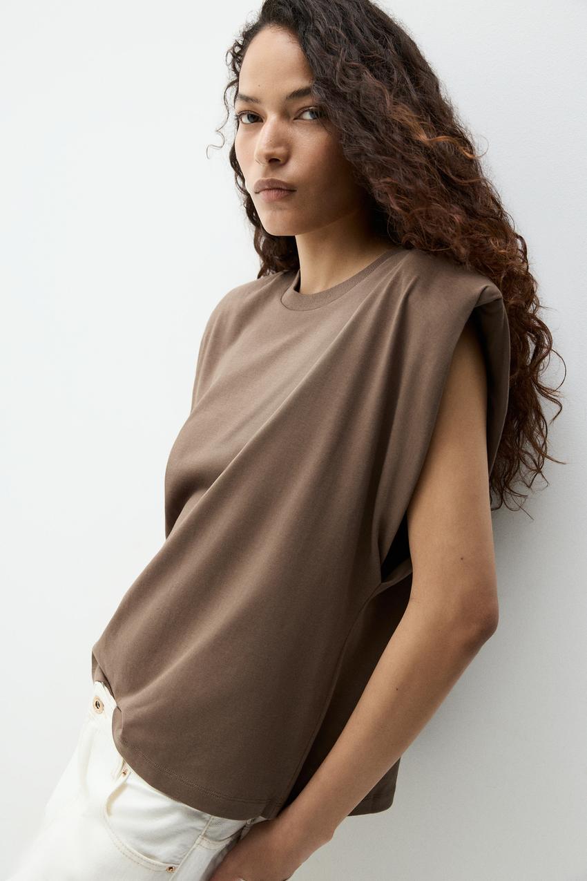 Heavy padded shoulder T-shirt Strappy T-shirts T-shirts