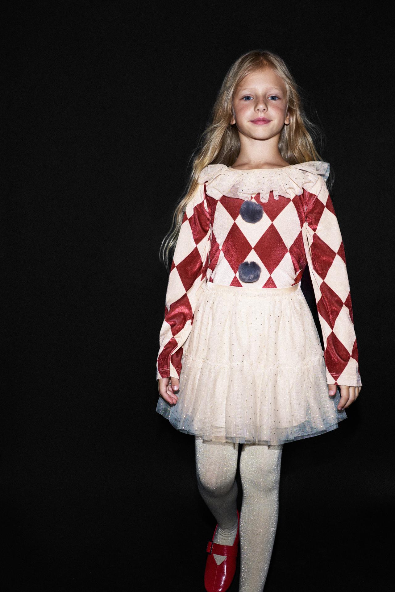 Tulle and suede clown costume — WHITE/RED