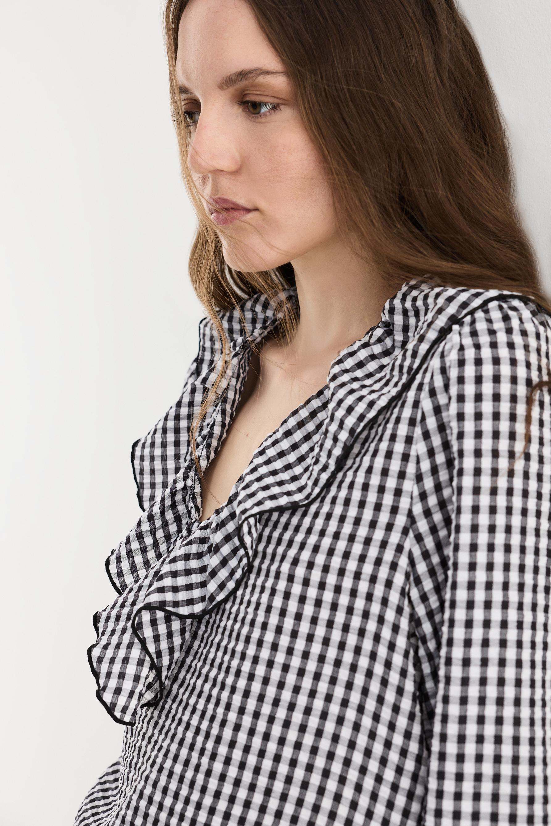 Gingham blouse — WHITE/BLACK