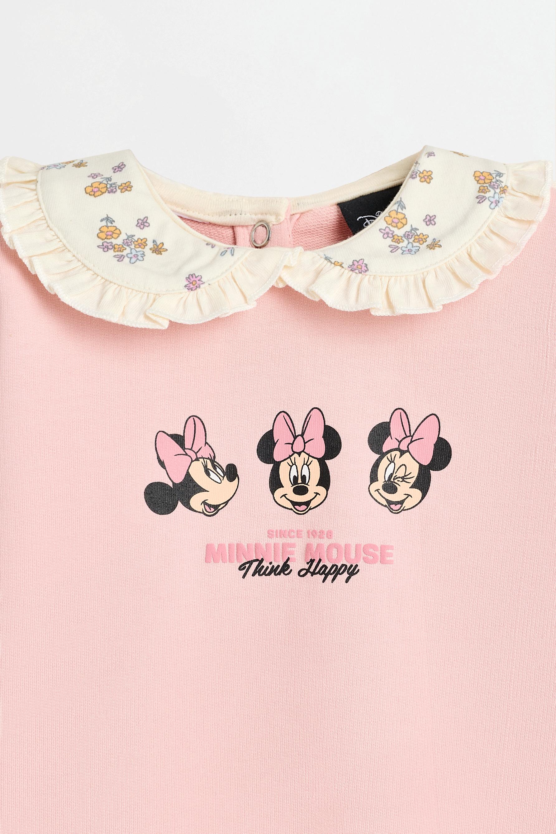 Minnie Mouse ©Disney ruffle-collar sweatshirt and bell-bottom set — PALE PINK