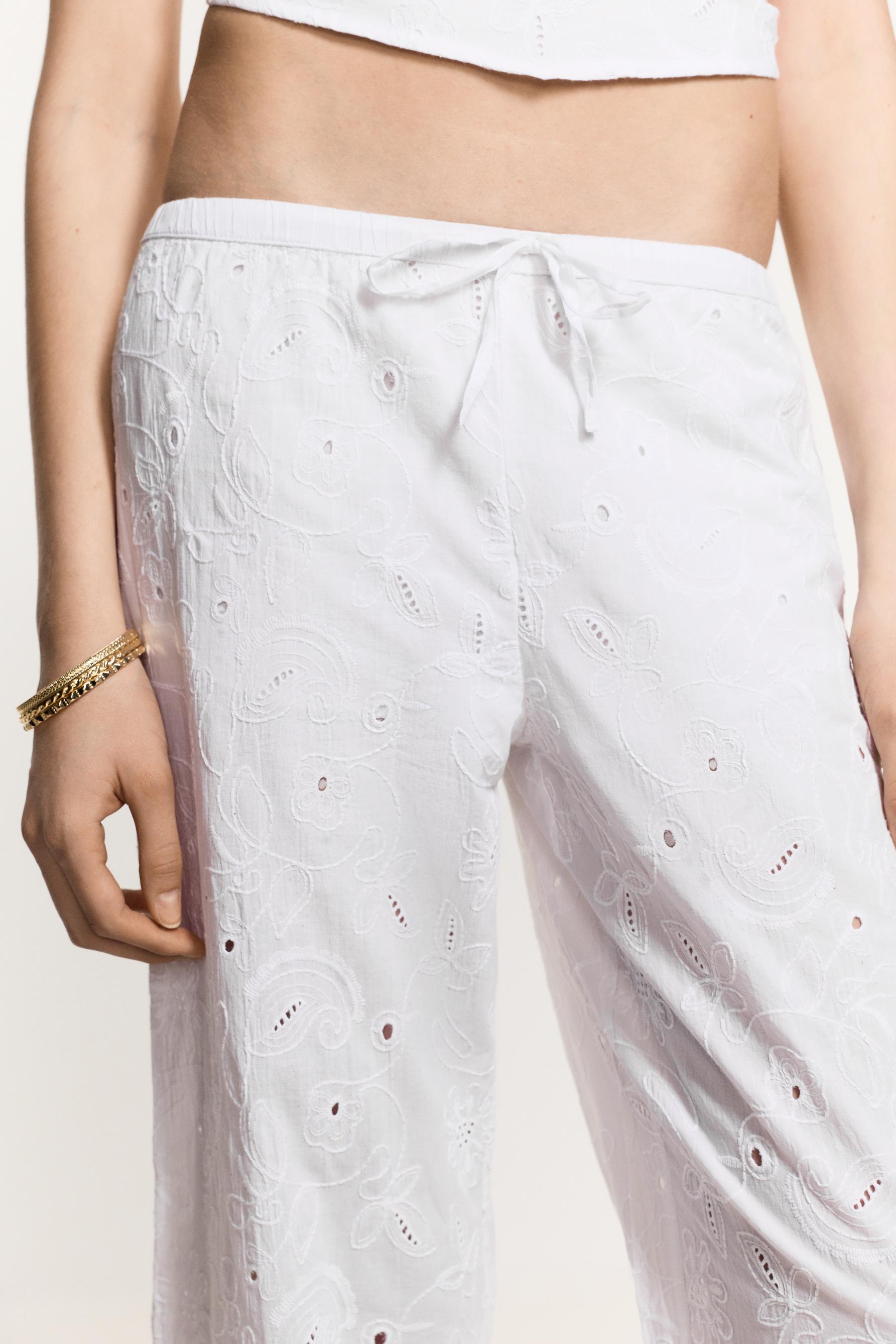 Embroidered straight trousers — WHITE