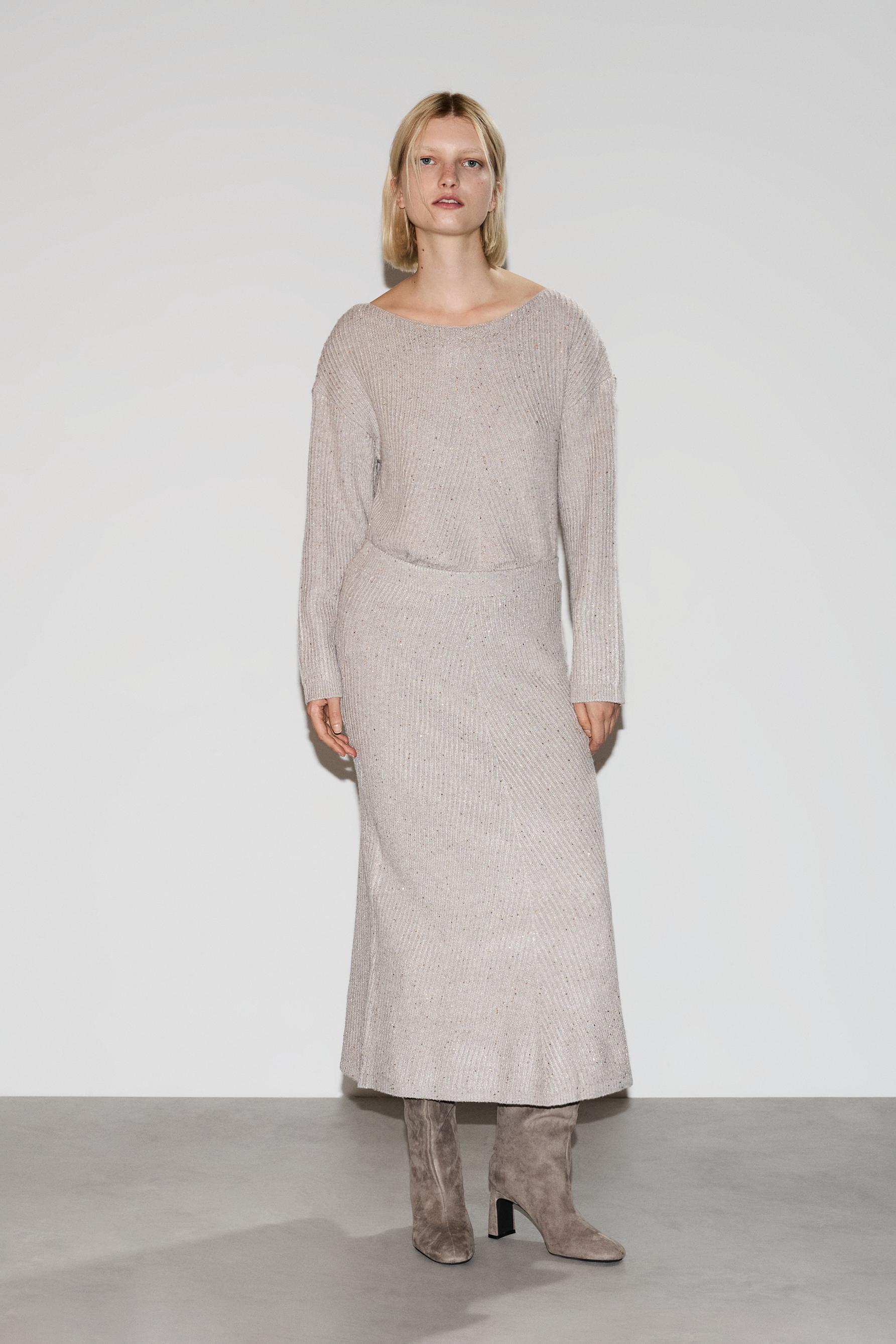 Falda midi punto brillos