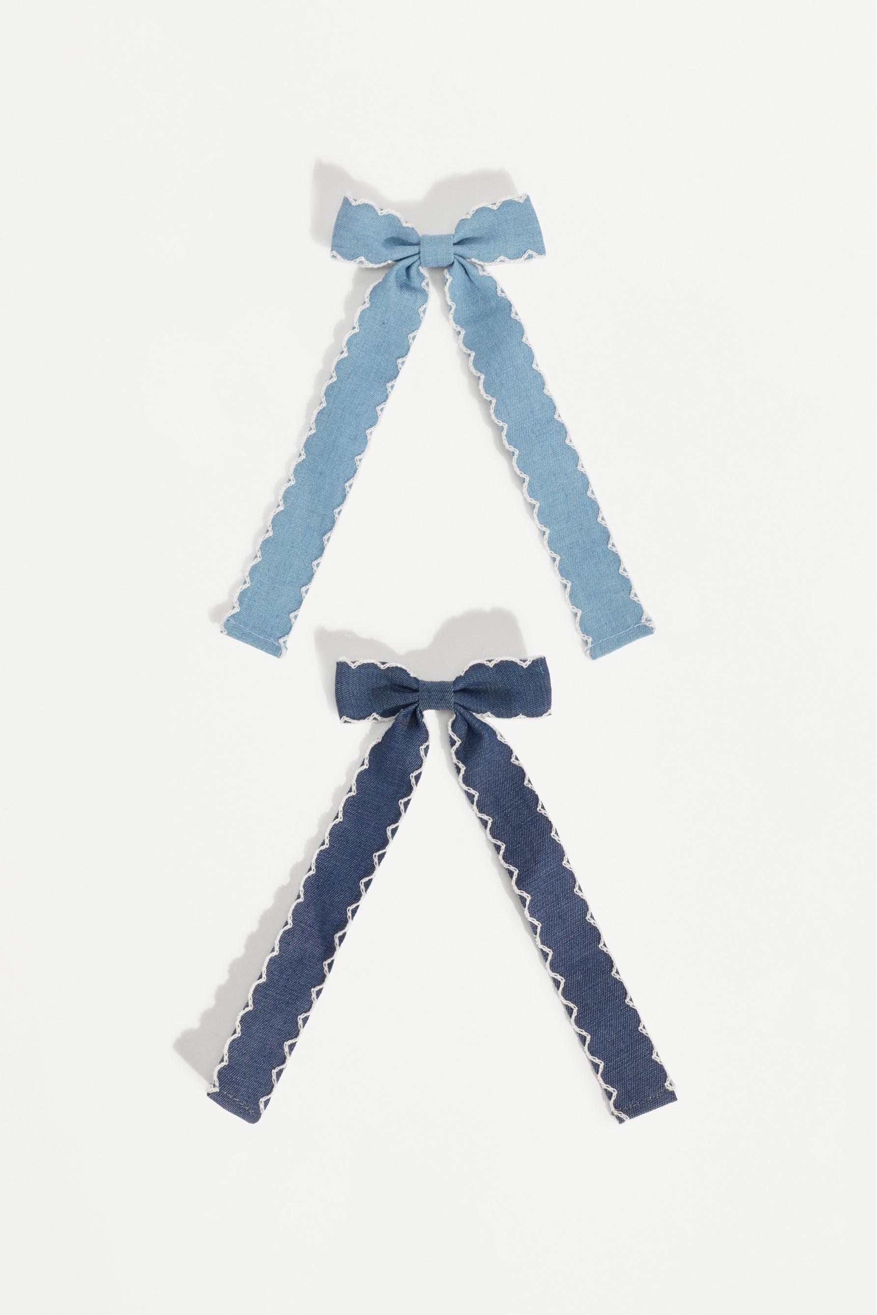 Long denim bows (Pack 2) — NAVY